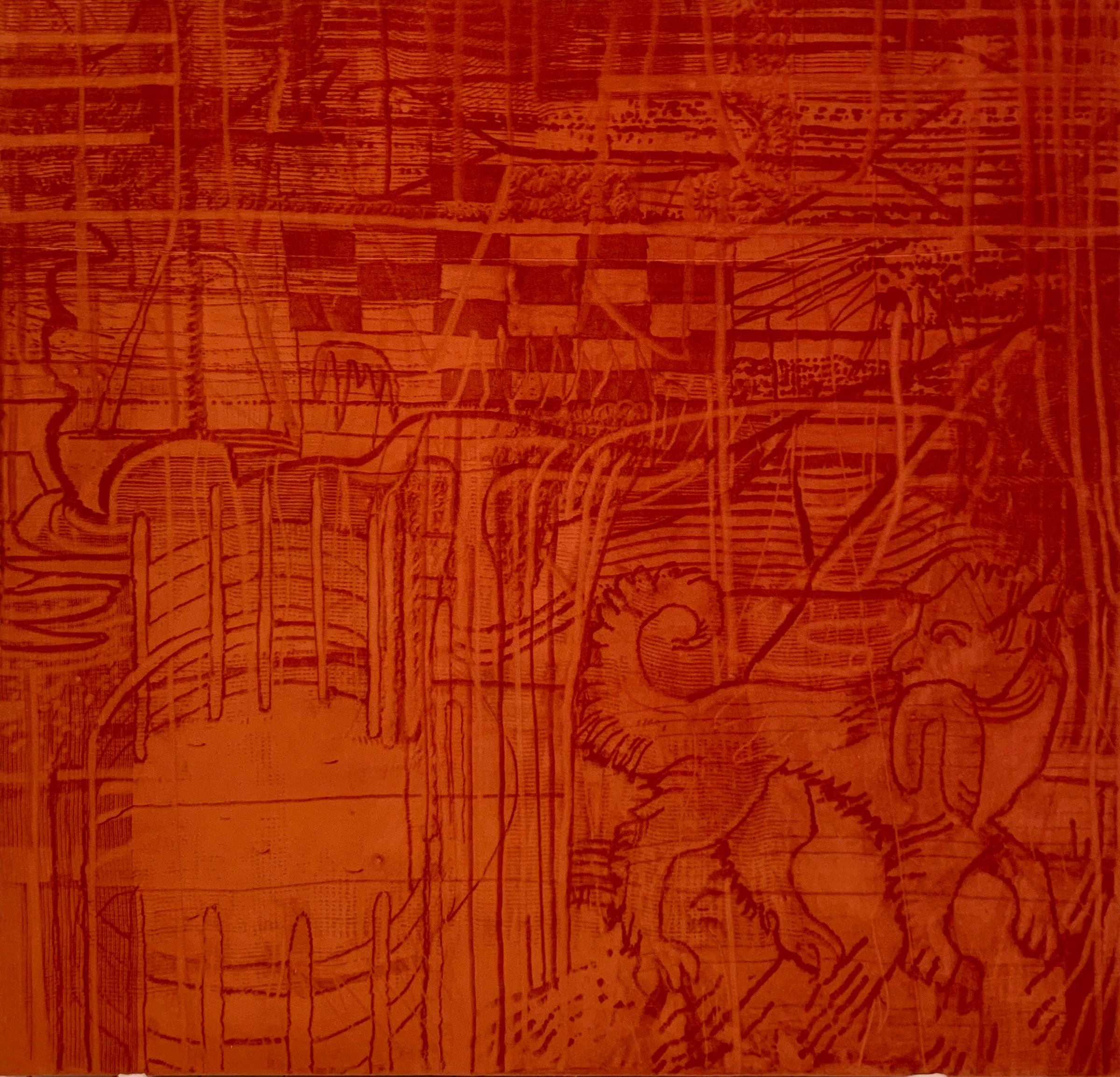 Leonardo Meoni, Escape of the Lion I, 2021, Mixed Media on Velvet, 70 7/8 x 70 7/8 in, 180 x 180 cm