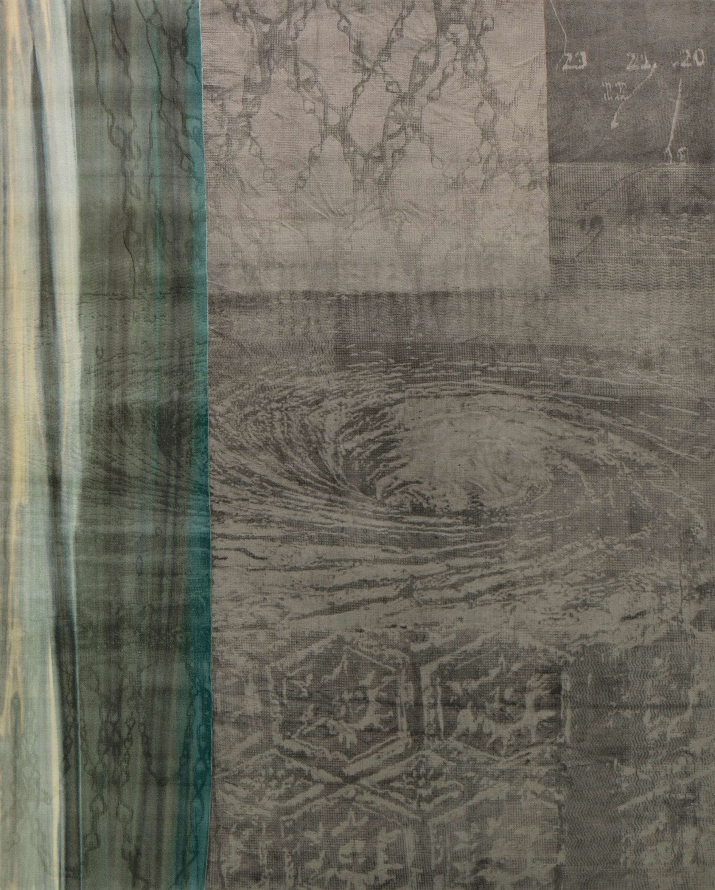 Leonardo Meoni, Maelström 3, 2023, Mixed media on velvet, 86 5/8 x 70 7/8 in 220 x 180 cm