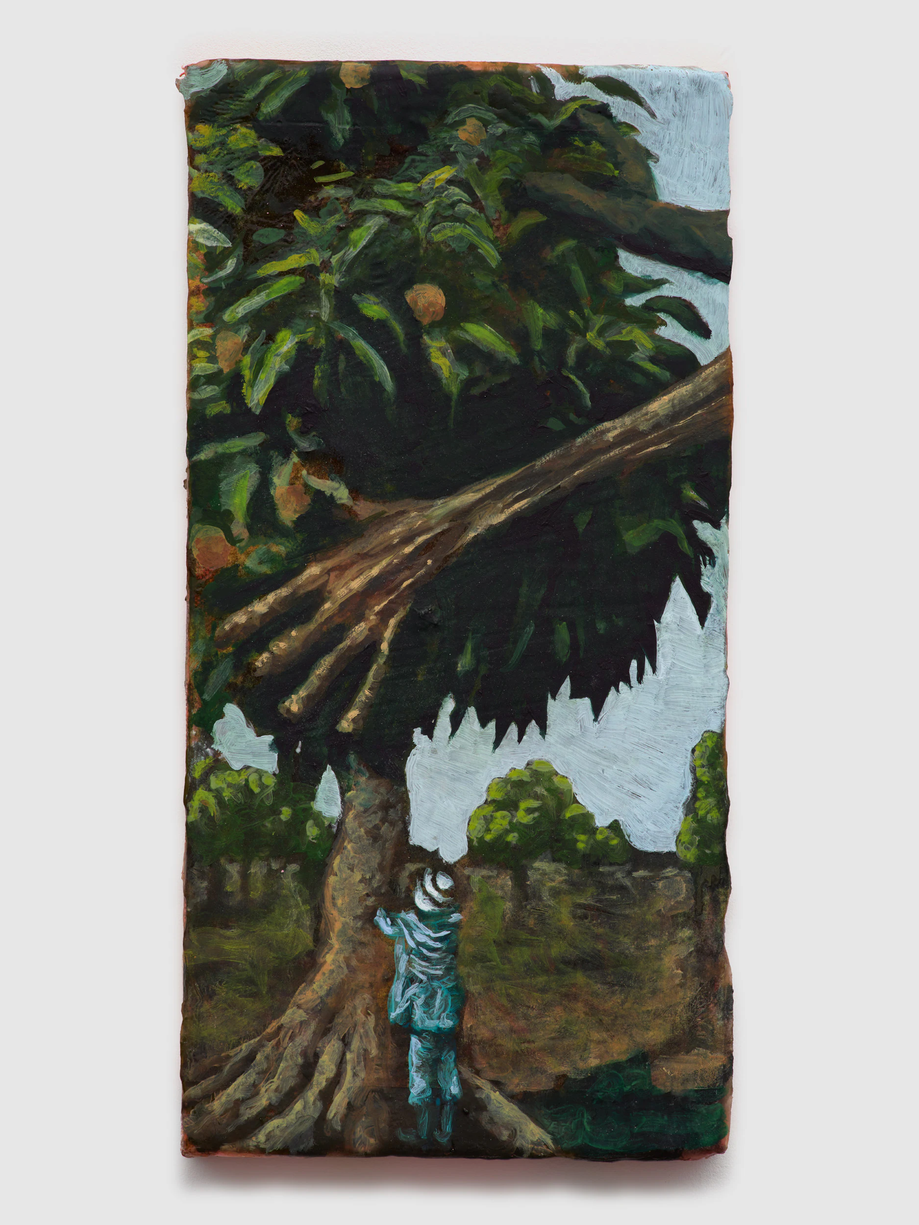Adrian Schachter, Relatively low hanging fruit, 2024, Acrylic, oil, and tempera on canvas, 12 x 6 in 30.5 x 15 cm