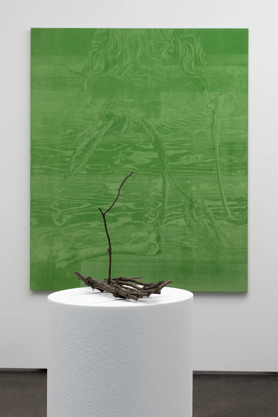Daniele Milvio, Sopravvoliamo (Overlooking), 2024, Bronze, 33 x 36 x 21 cm 13 x 14 x 8 1/4 in Leonardo Meoni, Camerlengo, 2025, Mixed media on canvas, 71 x 59 in 180 x 150 cm