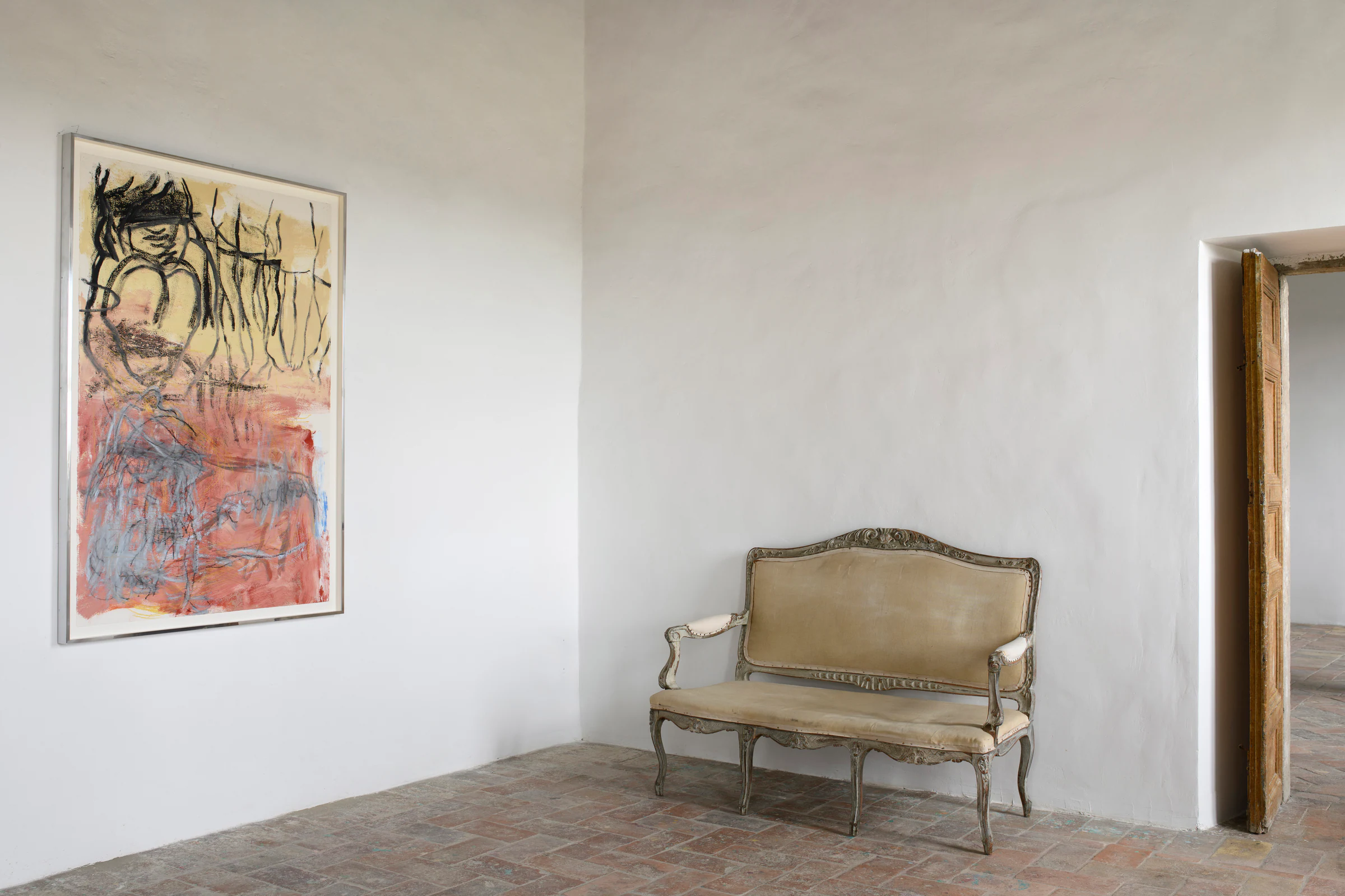 Rita Ackermann, Flickers Captured, 2024, Oil and crayon on paper, 60 1/2 x 40 in, 153.7 x 101.6 cm (unframed) 64 3/8 x 44 1/8 x 1 1/2 in, 163.5 x 112.1 x 3.8 cm (framed)