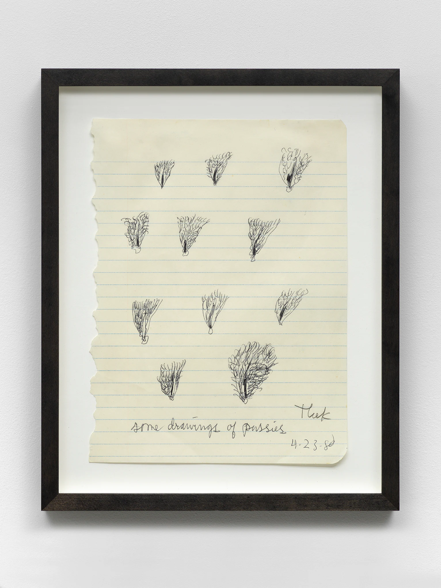 Paul Thek, Some drawings of pussies, 1980, Ballpoint pen and watercolor on paper , 9 3/4 x 7 1/4 in, 24.8 x 18.4 cm (Unframed) 12 5/16 x 10 in, 31.3 x 25.4 cm (Framed)