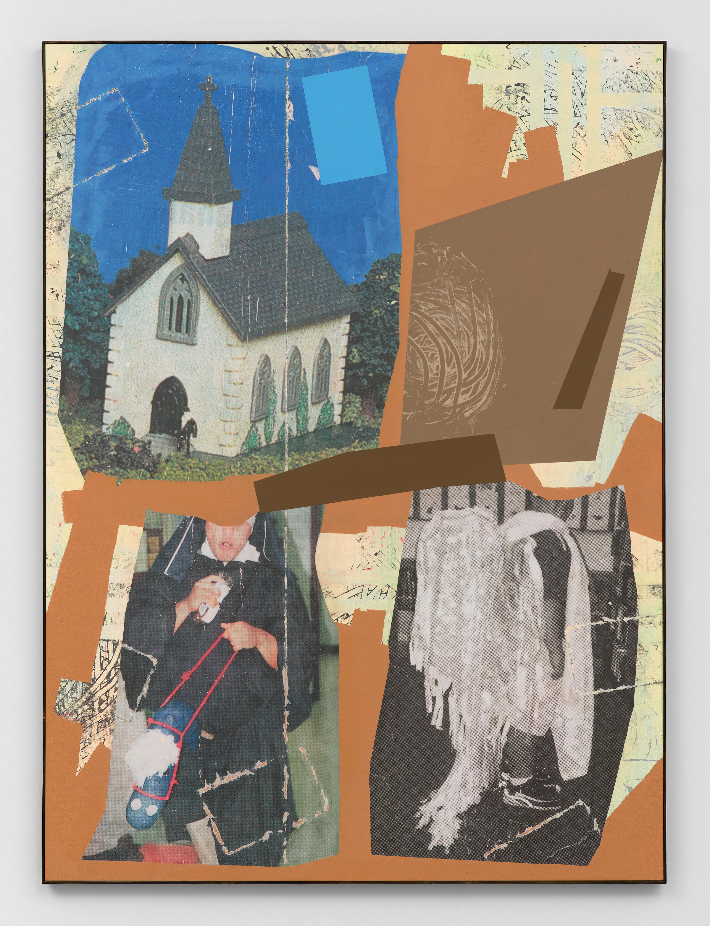 Evangelized Construction Paper Project, 2025, Acrylic and collage on canvas, 84 x 62 in 213.4 x 157.5 cm