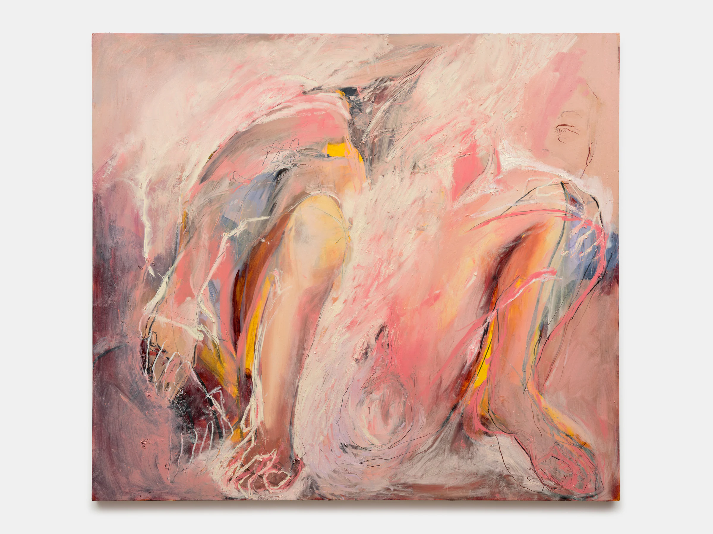 Mercedes Llanos, Parto, 2024, Oil and charcoal on canvas, 80 x 90 in 203.2 x 228.6 cm
