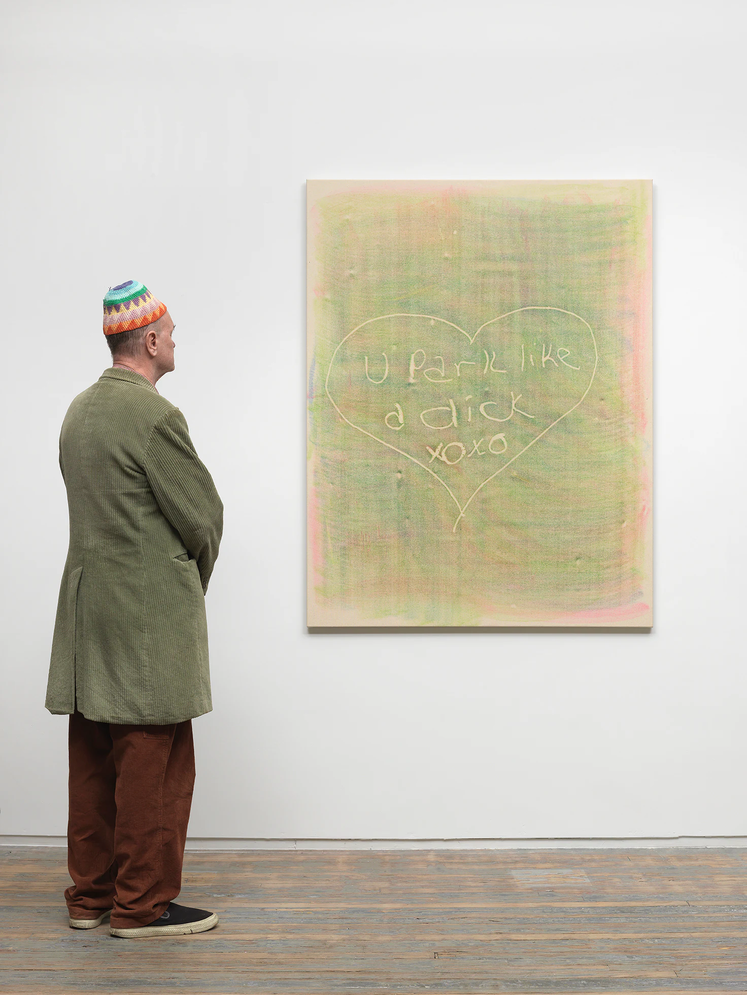 Ben Werther, XOXO, 2023, Crayon on Unprimed Canvas, 62 x 48 in 157.5 x 121.9 cm