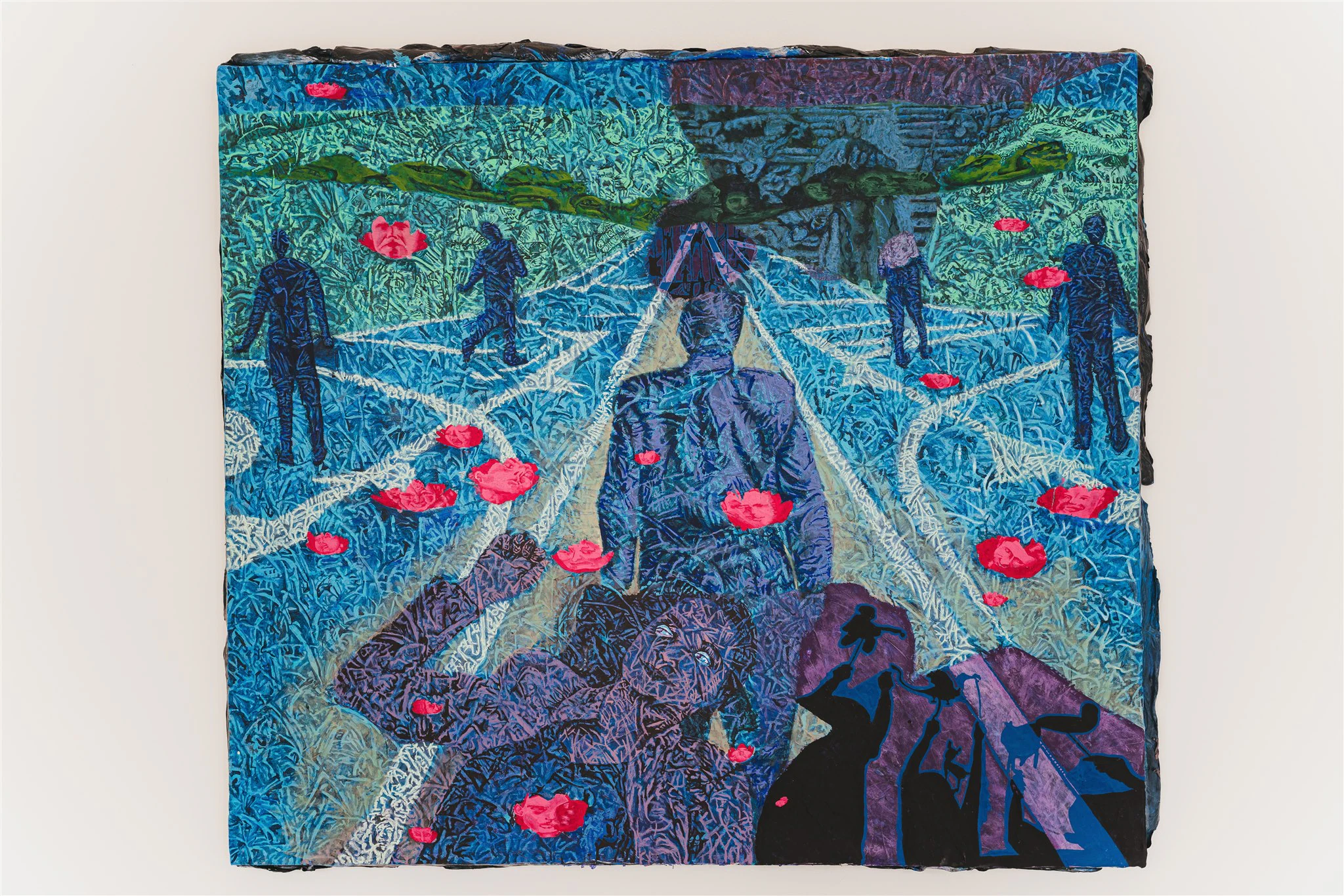 Adrian Schachter, Cloud Spotting Through Wool-Covered Eyes, 2022, Acrylic, Egg Tempera and Matt Gel on Canvas, 55 1/8 x 63 in, 140 x 160 cm