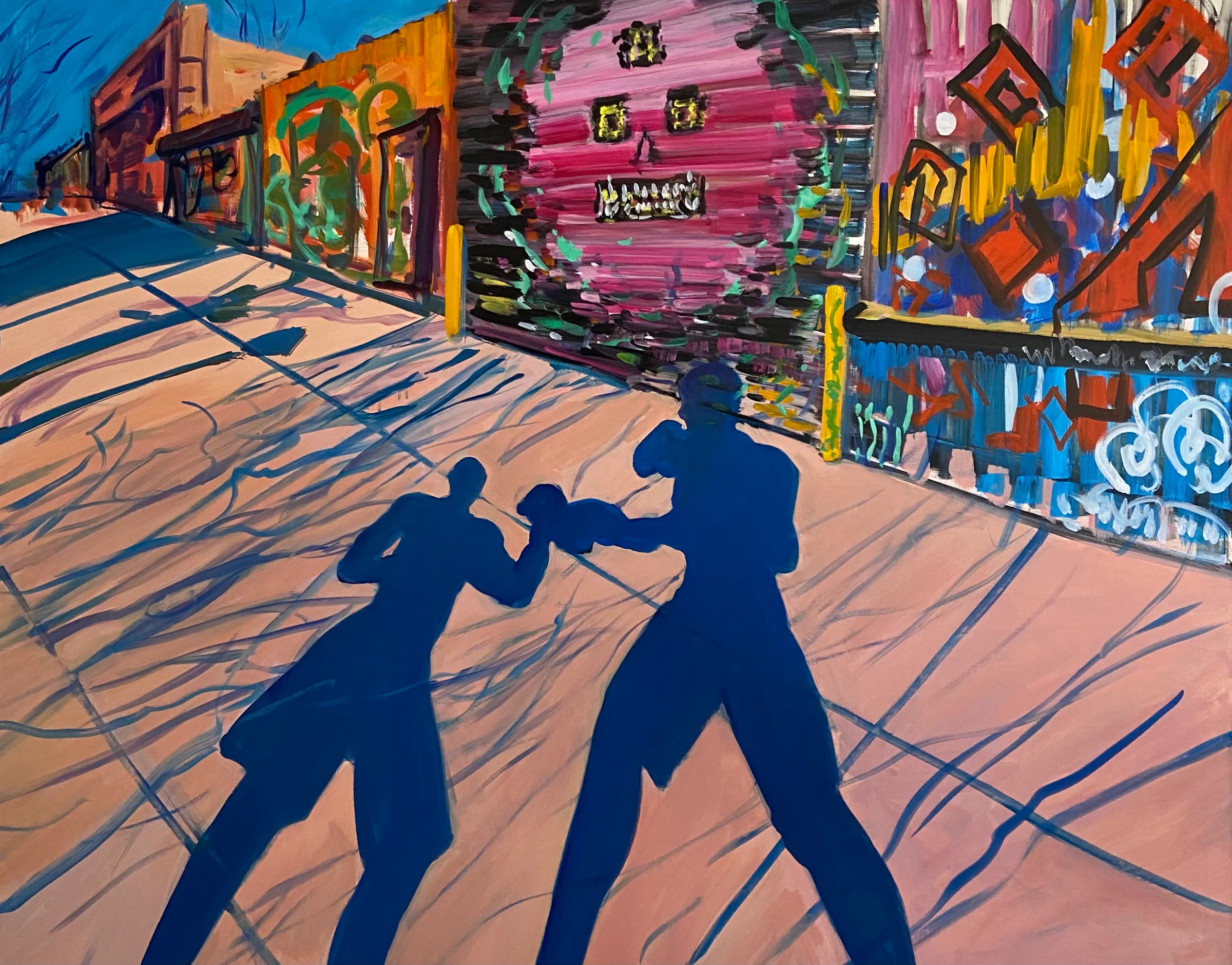 Deborah Brown, Shadow Boxing on Seigel, 2021, Oil on Canvas, 48 x 60 in, 121.9 x 152.4 cm