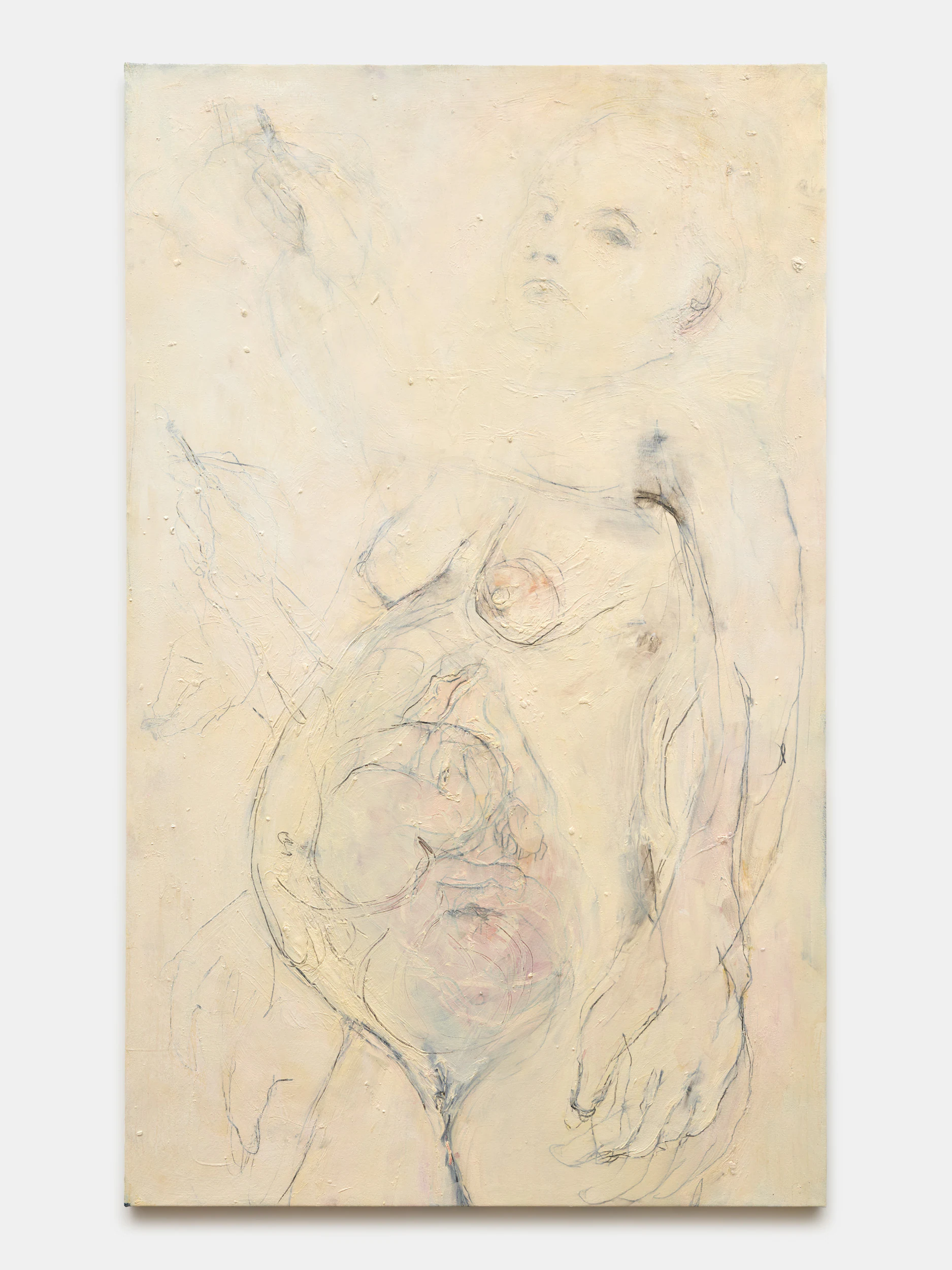 Mercedes Llanos, The artist, 2024, Oil, charcoal and graphite on canvas, 76 1/2 x 47 in 194.3 x 119.4 cm
