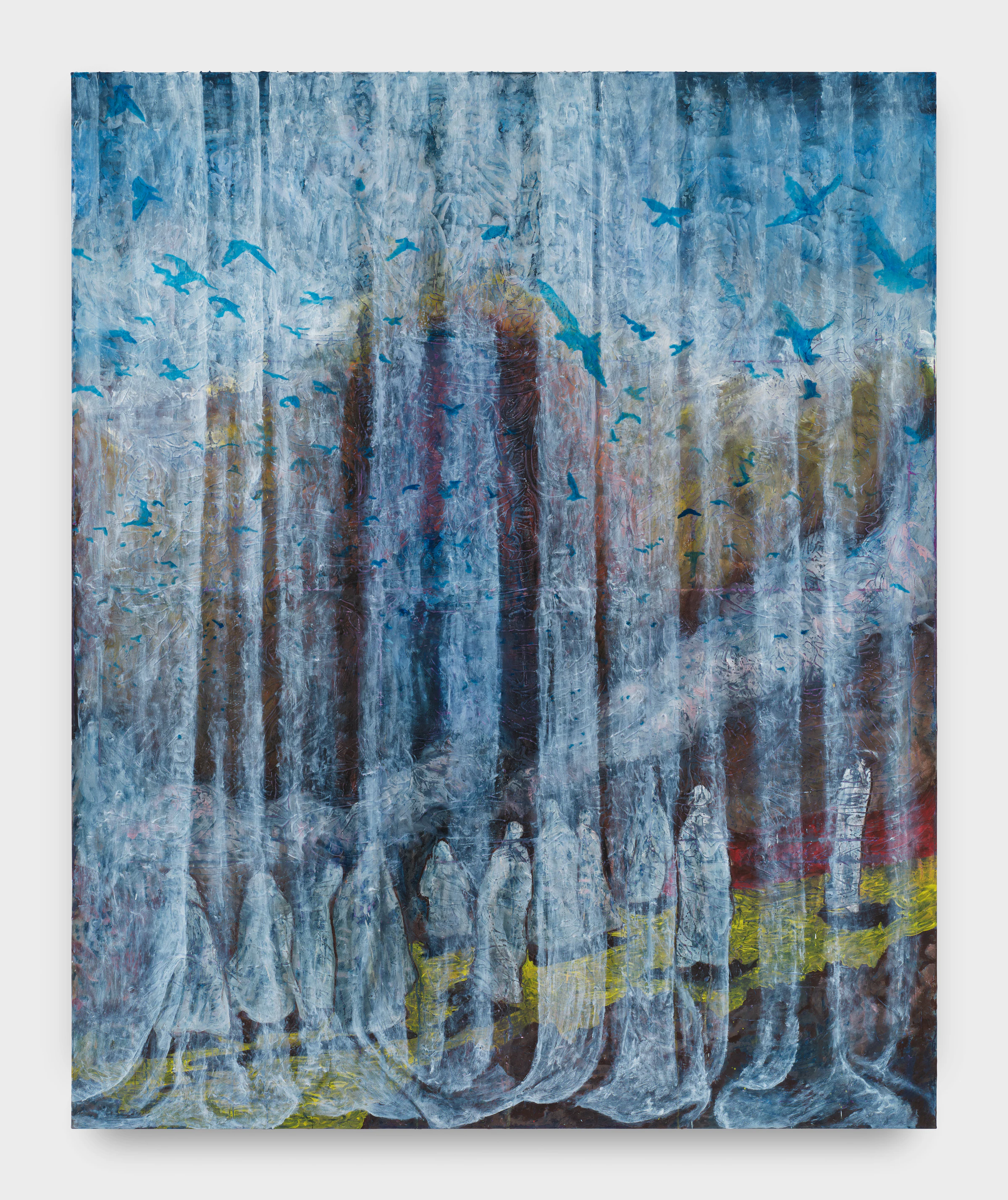 Adrian Schachter, Shasta int., 2025, Acrylic, oil, and tempera on canvas, 86 5/8 x 70 7/8 in 220 x 180 cm