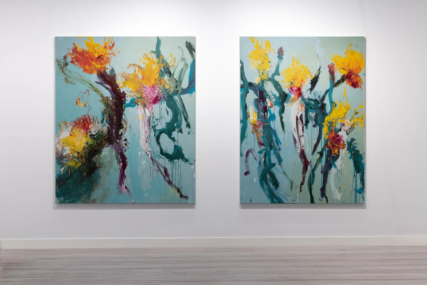 Alessandro Twombly, Moment of Solitude, 2022, Acrylic on Canvas, 78 3/4 x 65 3/8 in, 200 x 166 cm (left) It's This Moment, 2022, Acrylic on Canvas, 78 3/4 x 59 in, 200 x 150 cm (right)
