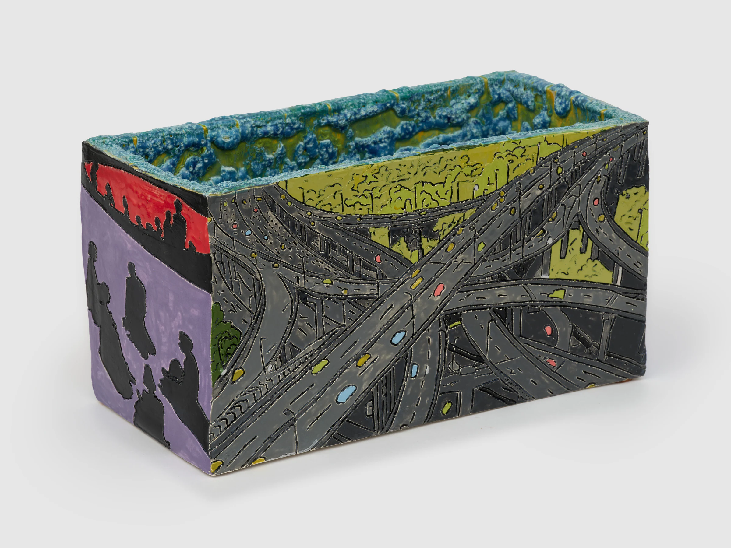 Adrian Schachter, Box vase 1 , 2024, Glazed ceramic and enamel, 6 x 11 x 6 in 15 x 28 x 15 cm