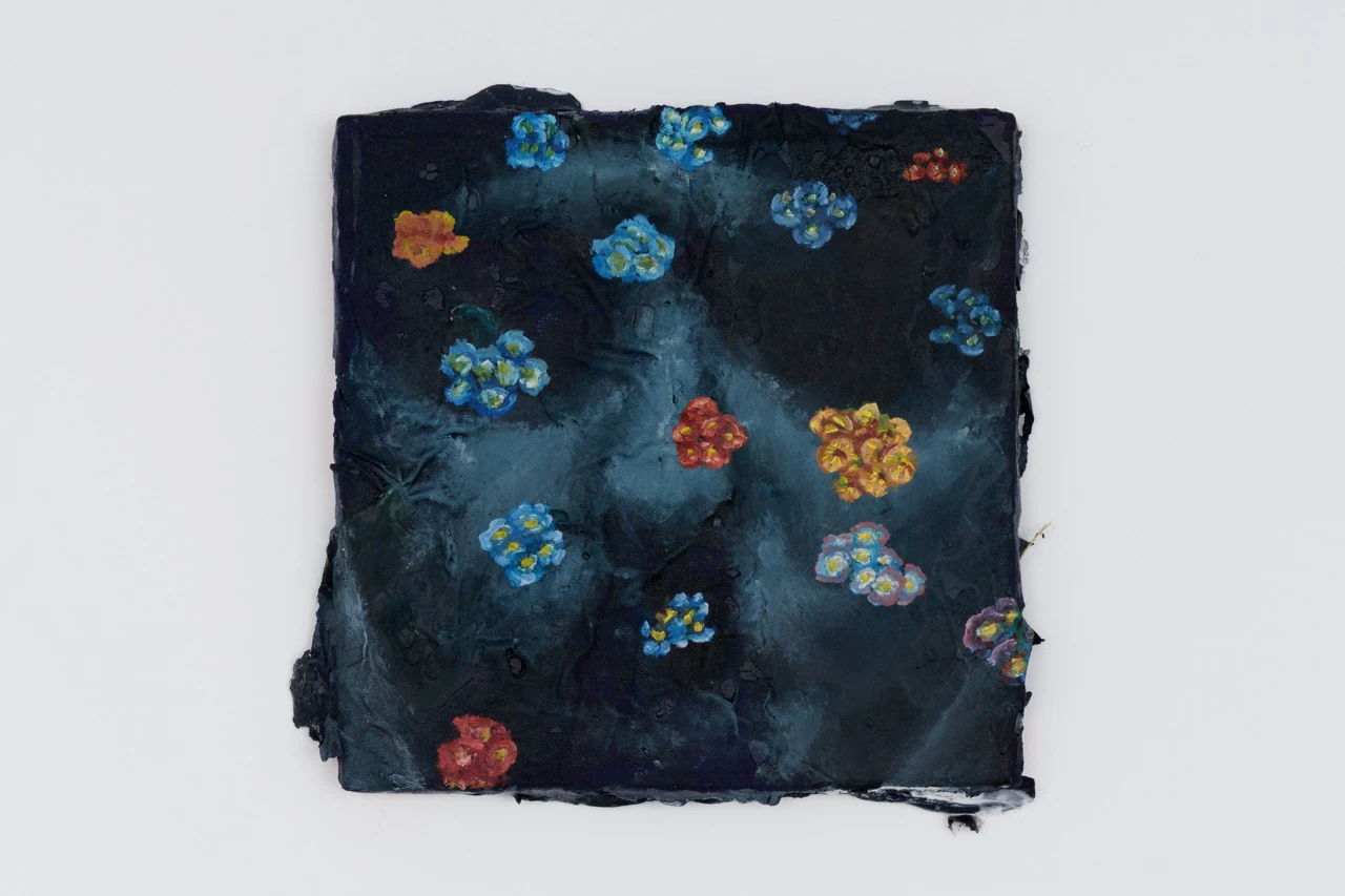 Adrian Schachter, Woman with primrose, 2024, Oil and acrylic on canvas, 7 3/4 x 7 3/4 in 20 x 20 cm