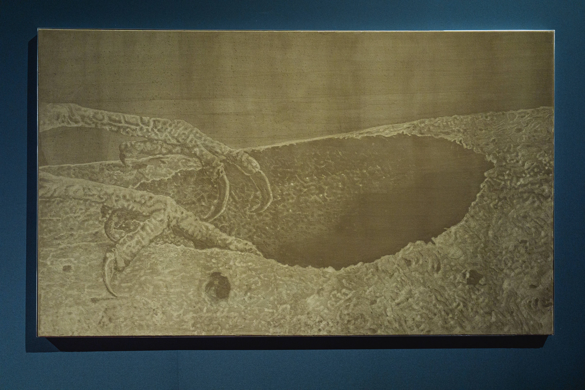 Leonardo Meoni, The Nest, 2024, Mixed media on velvet, alluminum frame, 86 5/8 x 51 3/16 in, 220 x 130 cm