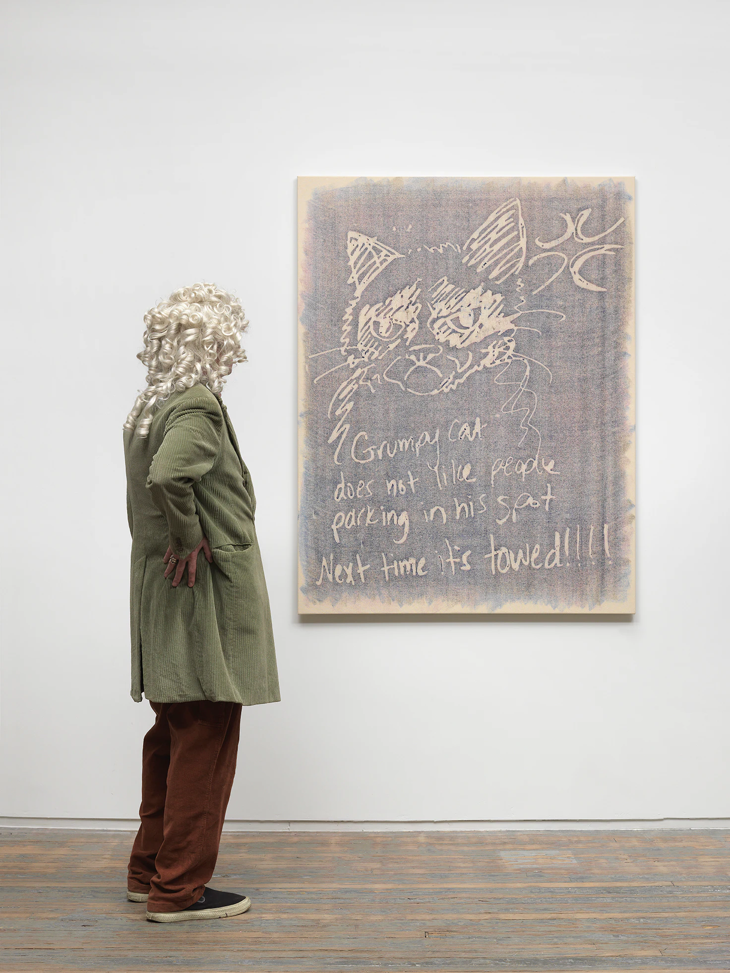 Ben Werther, Grumpy, 2023, Crayon on unprimed Canvas, 62 x 48 in 157.5 x 121.9 cm