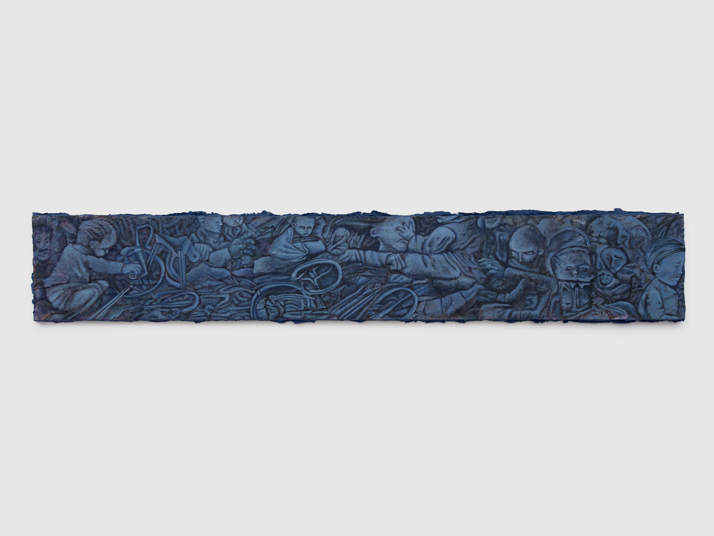 Adrian Schachter, Training wheels , 2024, Acrylic, oil, and tempera on canvas, 27 x 152 in 68.5 x 386 cm