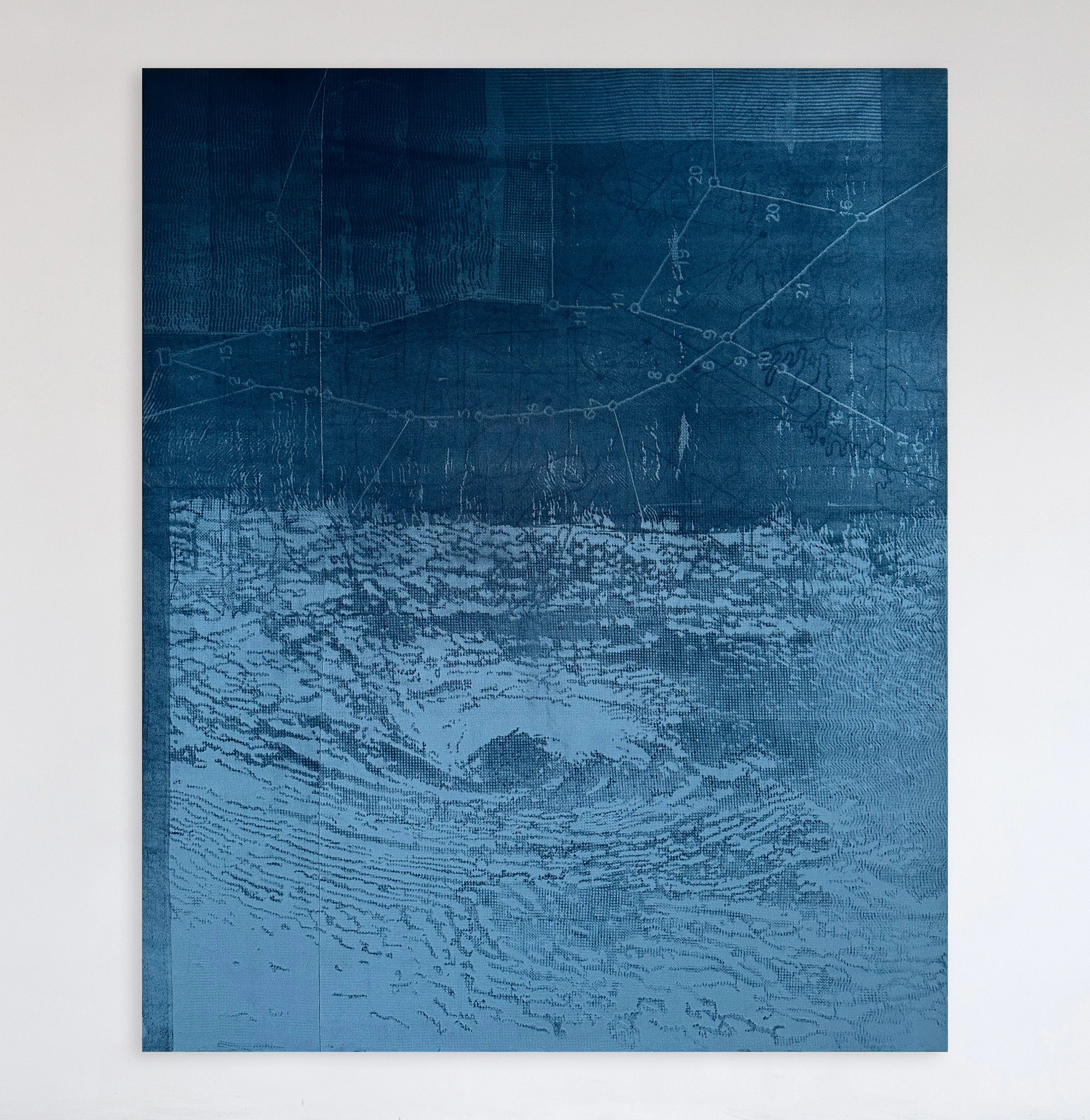Leonardo Meoni, Maelström I, 2023, Mixed media on velvet, 86 5/8 x 70 7/8 in, 220 x 180 cm