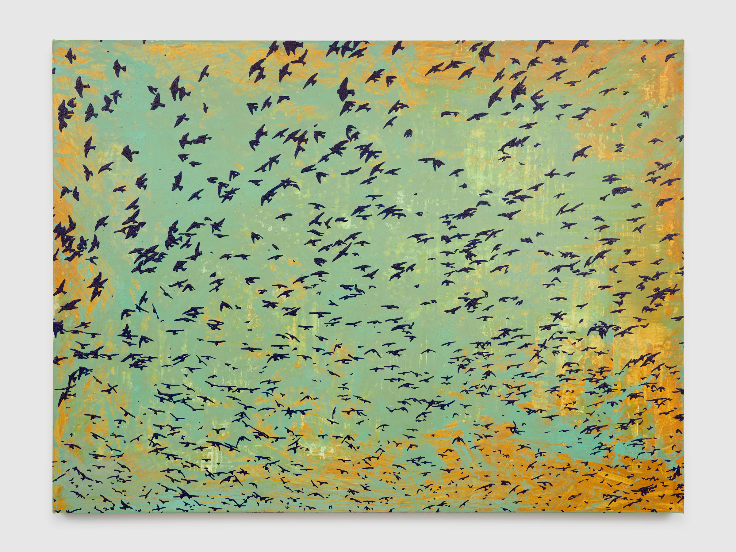 Adrian Schachter, Birdscape study , 2024, Acrylic, oil, and tempera on canvas, 36 x 48 in 91.5 x 122 cm
