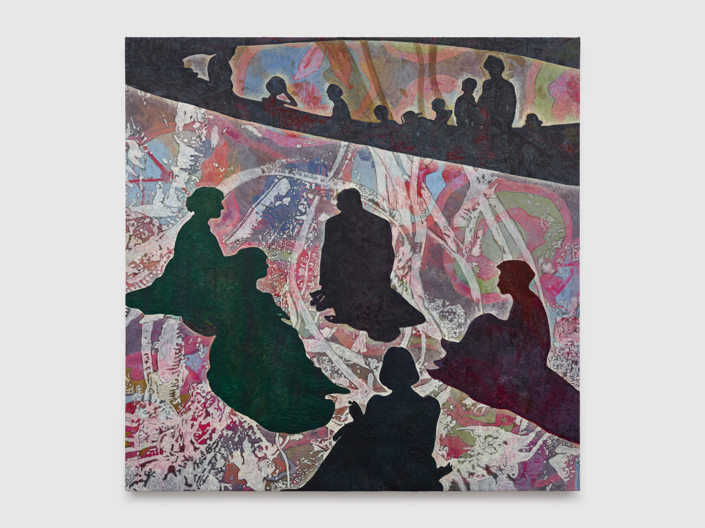Adrian Schachter, Meeting 1, 2024, Acrylic, oil, and tempera on canvas, 87 x 87 in 221 x 221 cm