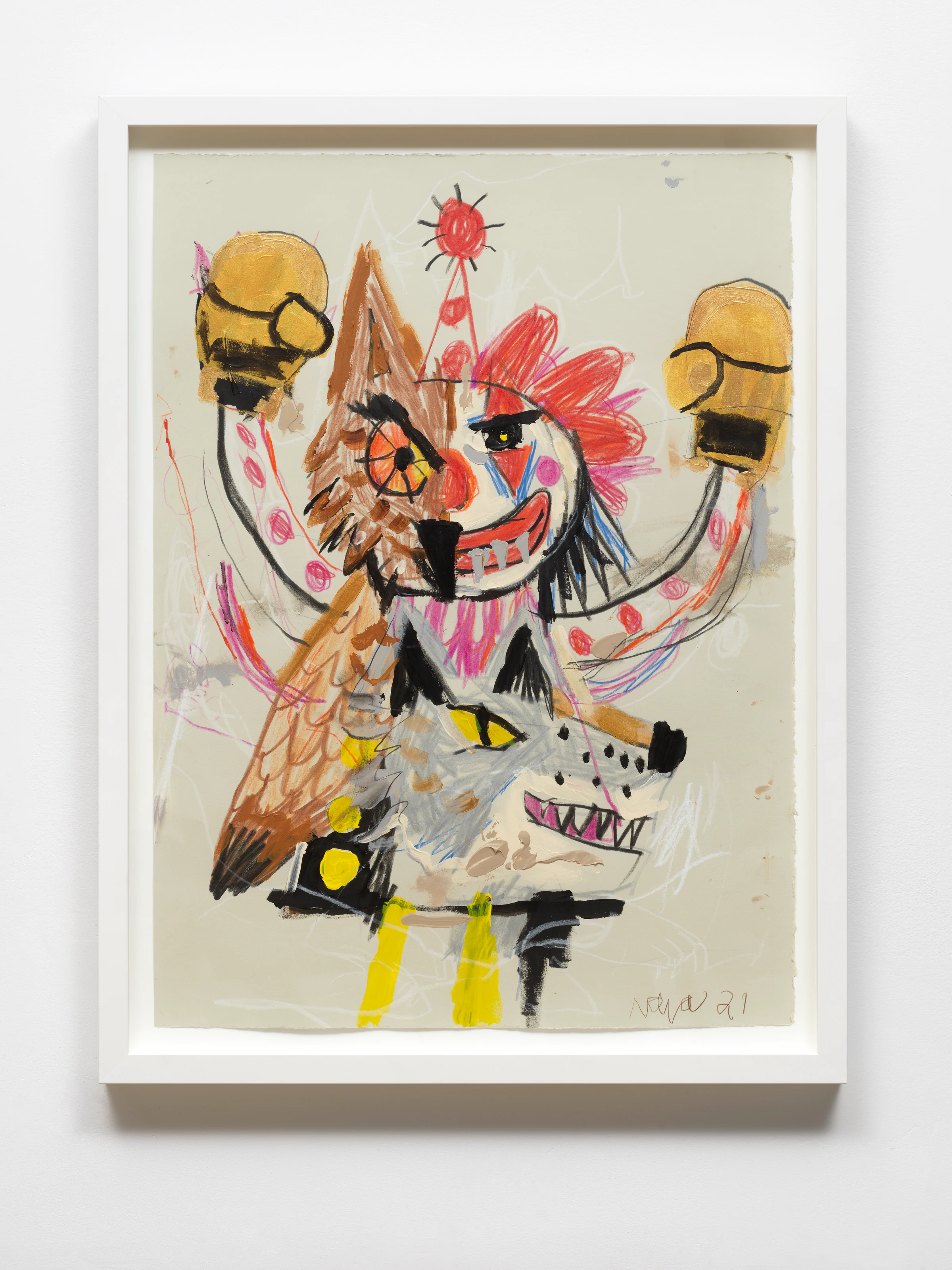 Robert Nava, Puncher's Chance, 2021, Acrylic, crayon, graphite, and color pencil on paper, 34 x 25 3/4 in, 86.4 x 65.4 cm