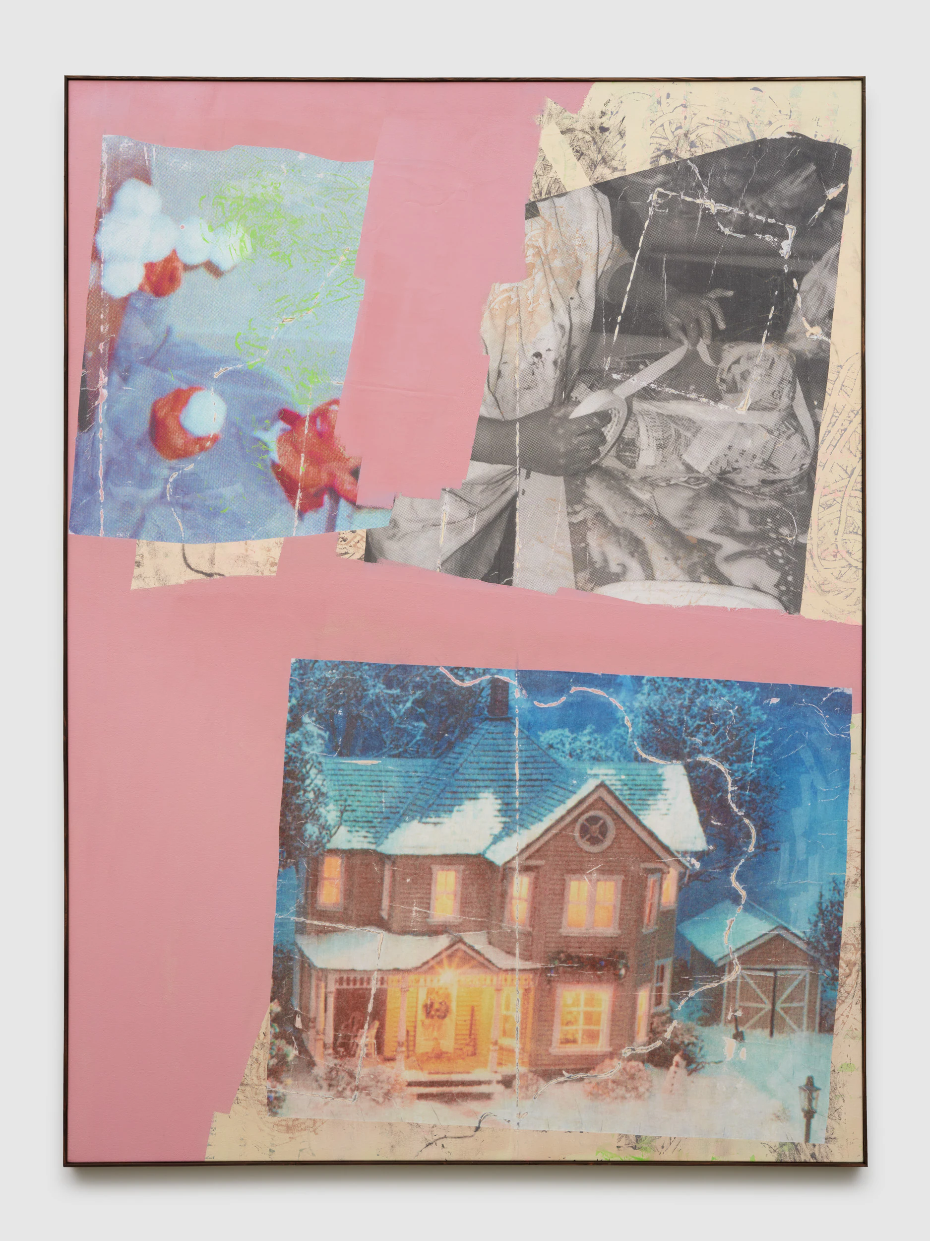 Ben Werther, Grandma's Cottage, 2025, Acrylic and collage on canvas, 84 x 62 in 213.5 x 157.5 cm