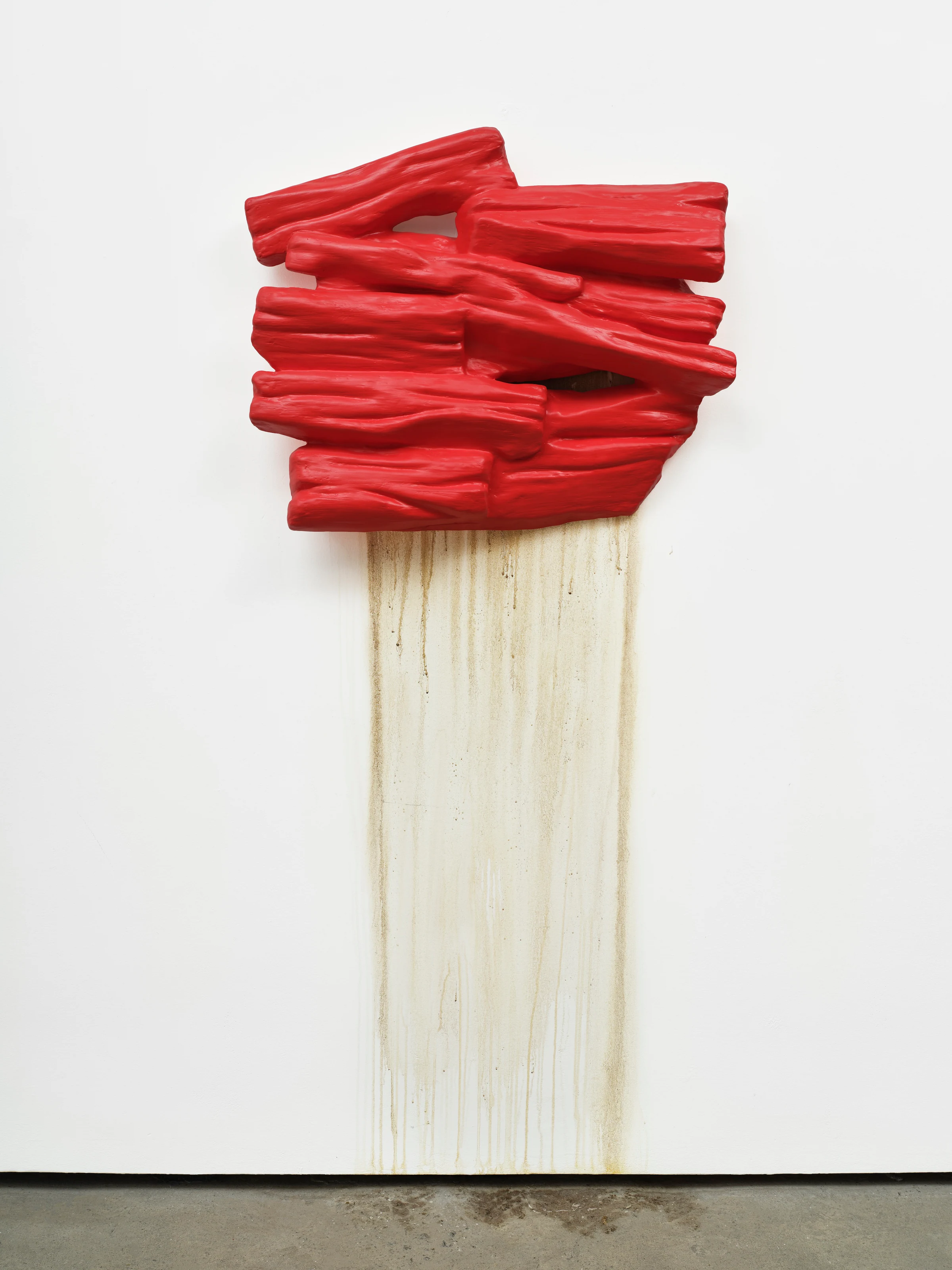 Louis Osmosis, Red’s Foreclosure, 2024-2026, Reinforced paper-mache, polystyrene, polyurethane, acrylic paint, holographic glitter, 25 1/2 x 29 x 5 in 64.8 x 73.7 x 12.7 cm