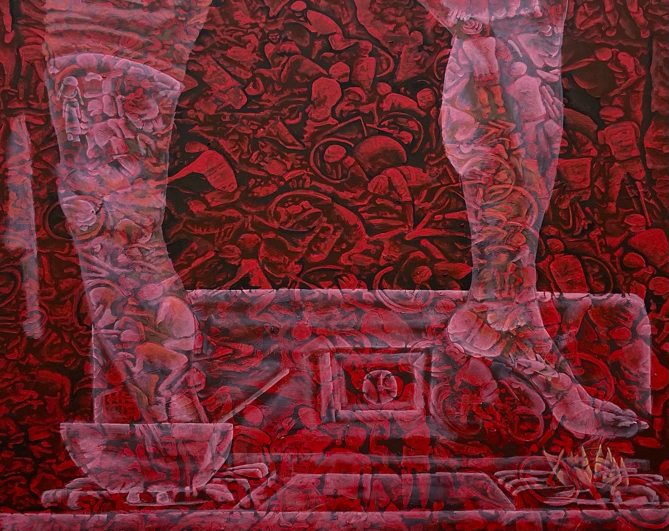 Adrian Schachter, Out of the Frying Pan Into the Fire, 2021, Acrylic on Canvas, 48 1/8 x 59 7/8 in, 122 x 152 cm
