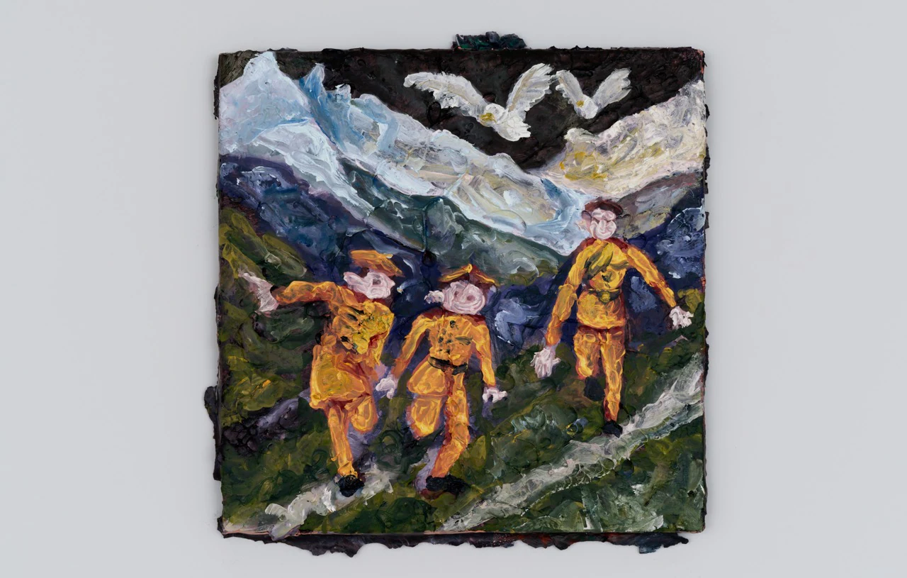 Adrian Schachter, Franzosenbienen 2, 2024, Oil and acrylic on canvas, 11 3/4 x 11 3/4 in 30 x 30 cm