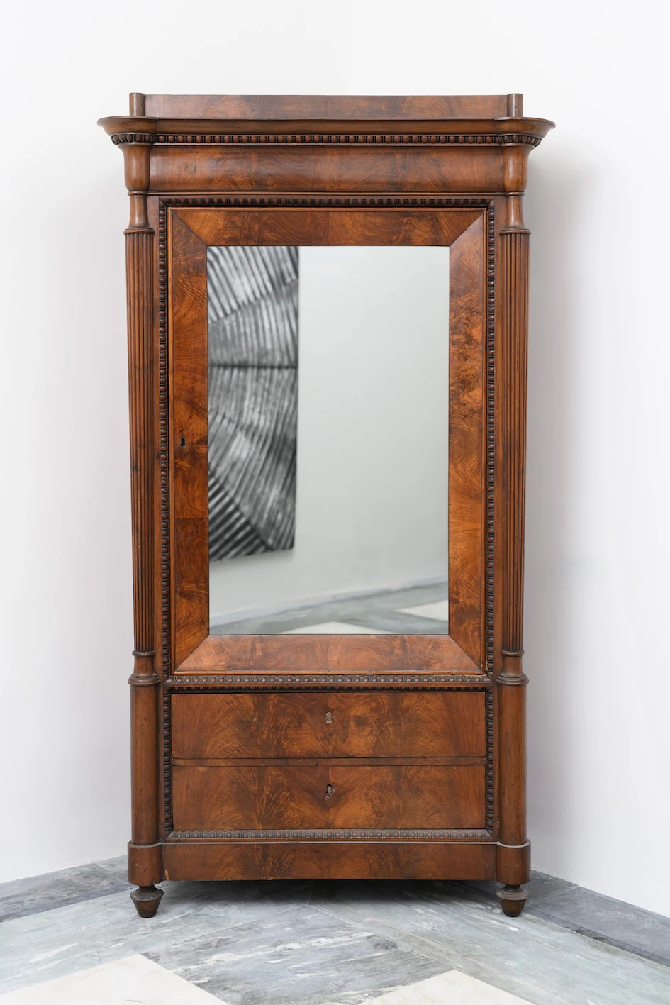 Daniele Milvio, Il sogno di Coleridge, 2025, Wood, two-way mirror, mirror, lighting equipment, ink, cellophane, steel foil, 83 1/2 x 45 1/4 x 21 5/8 in 212 x 115 x 55 cm