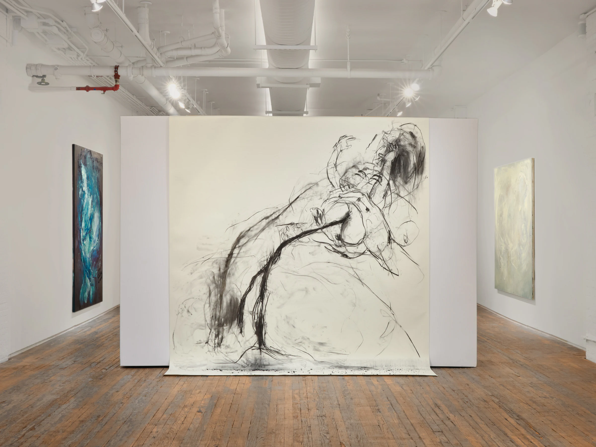 Mercedes Llanos, Unidos por un Hilo, 2024, Charcoal on paper, 107 x 107 in 271.8 x 271.8 cm