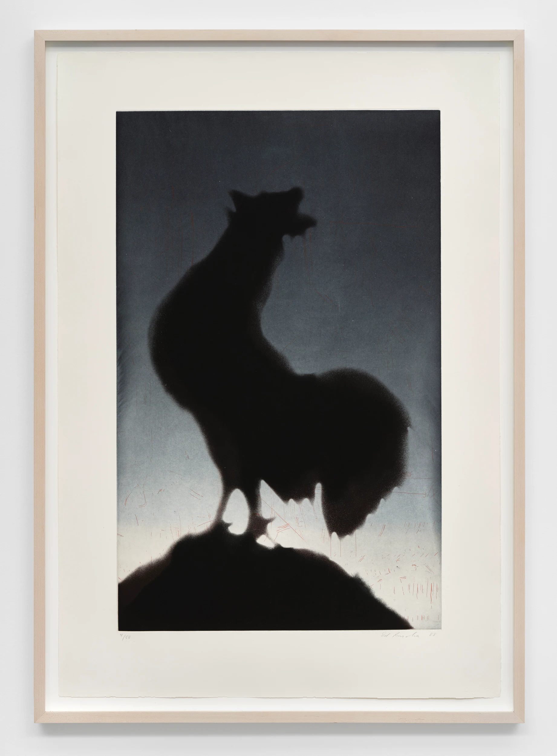 Ed Ruscha, Rooster, 1988, Aquatint and etching Edition of 50, Framed: 47 1/2 x 33 1/2 in, 120.7 x 85.1 cm