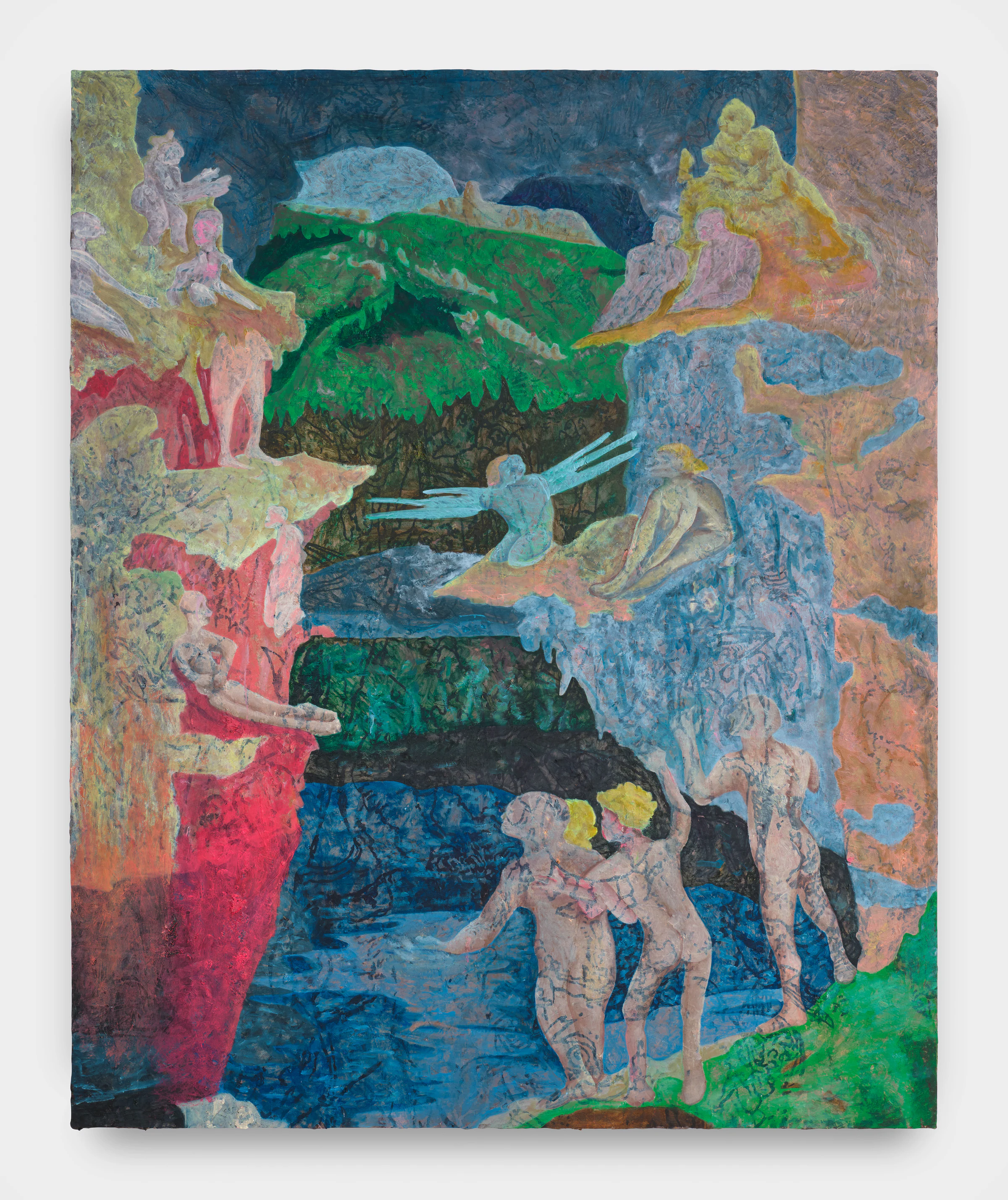 Adrian Schachter, Shasta int., 2025, Acrylic, oil, and tempera on canvas, 86 5/8 x 70 7/8 in 220 x 180 cm