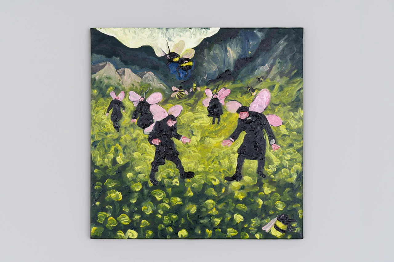 Adrian Schachter, Franzosenbienen 1, 2024, Oil and acrylic on canvas, 15 3/4 x 15 3/4 in 40 x 40 cm