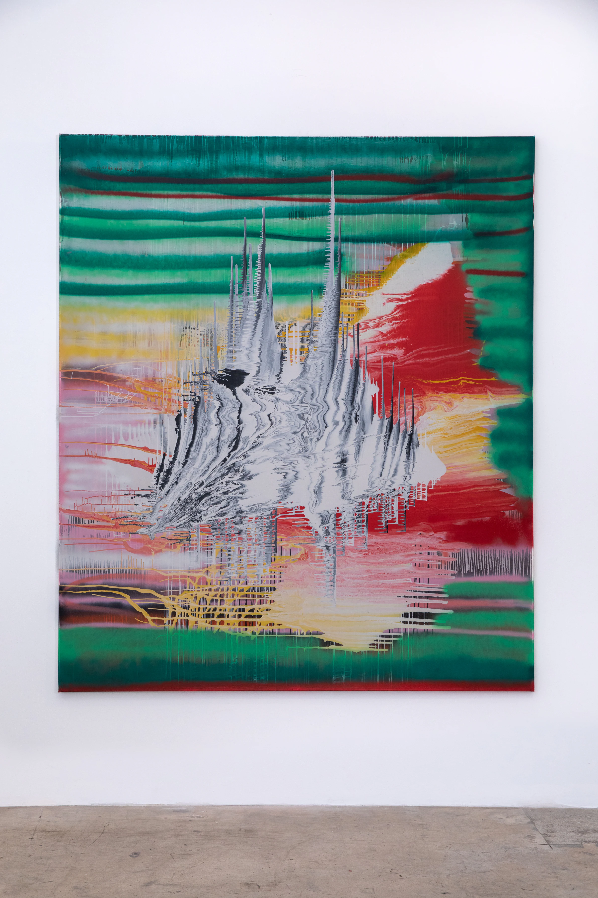 Felicidad Moreno, Sin título, 2022, Oil, enamel and spray on canvas, 110 1/4 x 94 1/2 in 280 x 240 cm