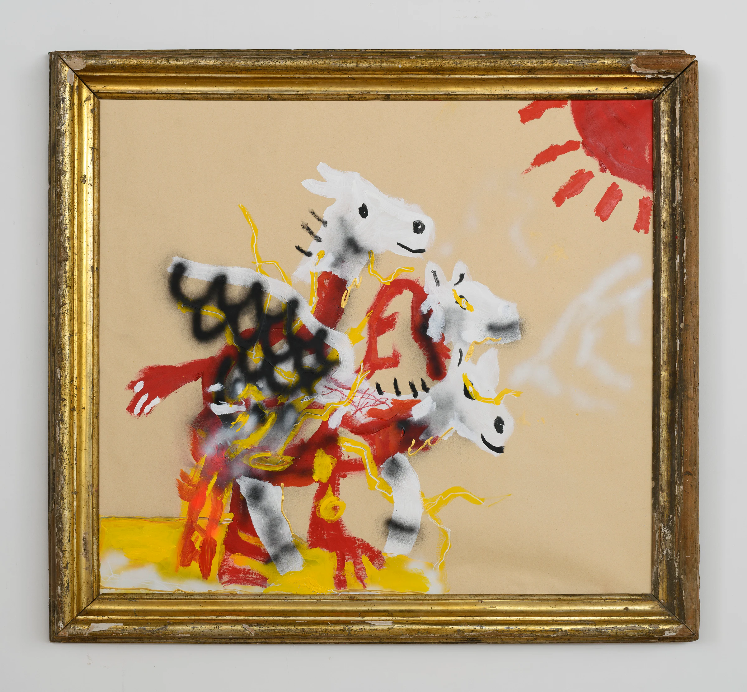 Robert Nava, Flying Far from the Sun, 2023, Acrylic and grease pencil on paper, 50 x 55 15/16 in, 127 x 142 cm