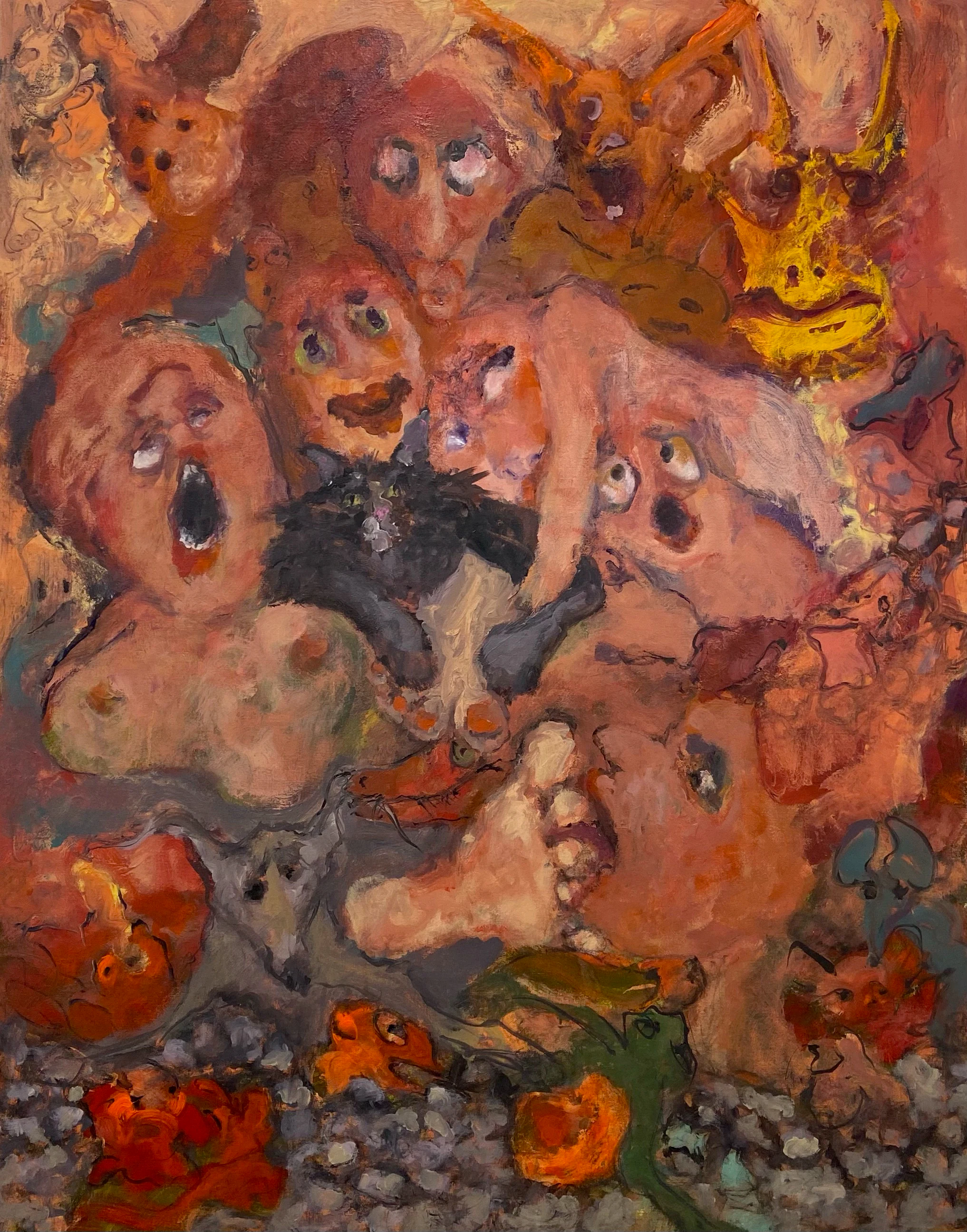Eva Beresin, Surprise Meeting of Disaster Murder and Love, 2021, Acrylic and Oil on Canvas, 47 1/4 x 37 3/8 in, 120 x 95 cm