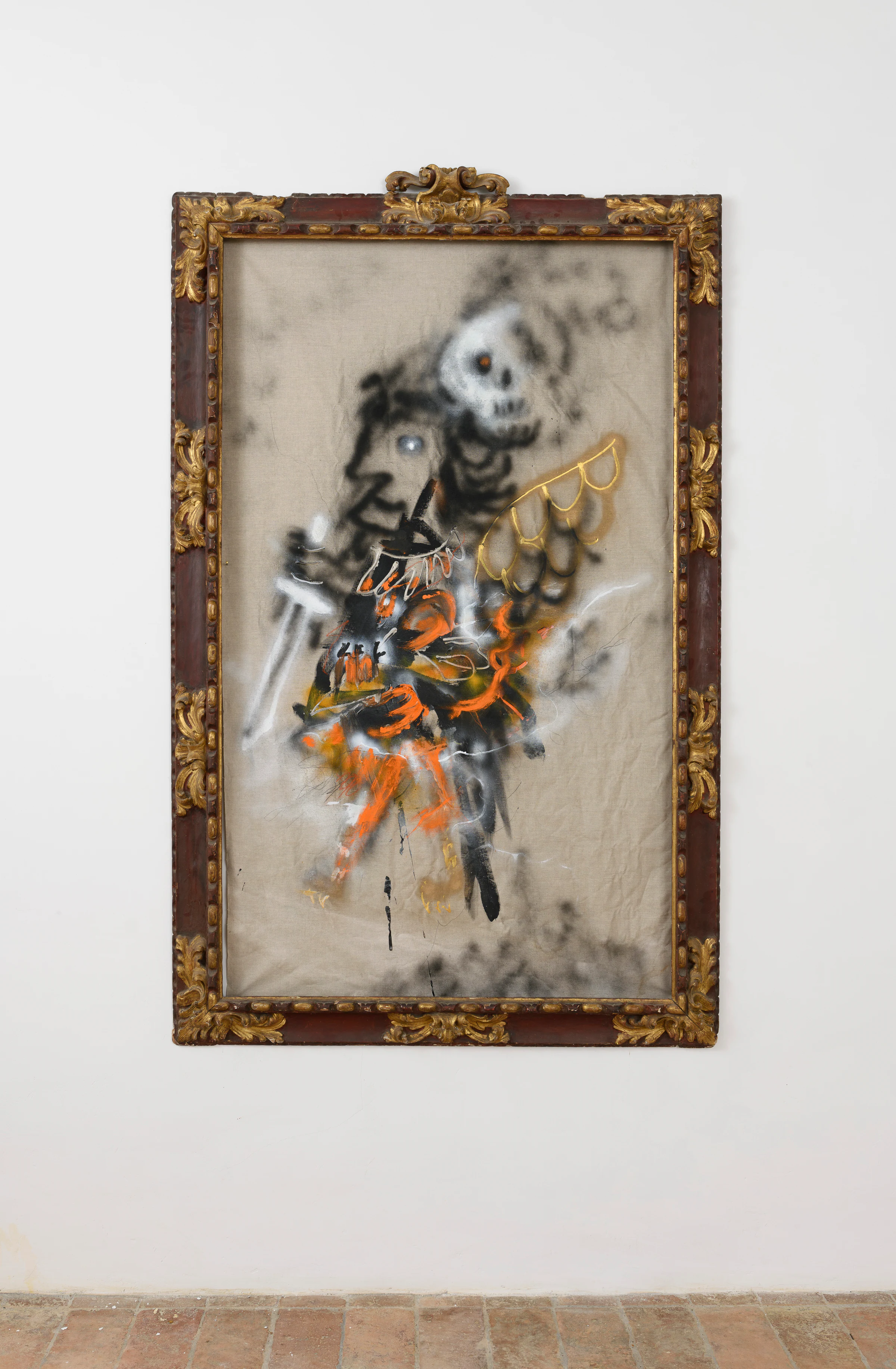 Robert Nava, Bone Head Angel, 2023, Acrylic and grease pencil on canvas, 71 1/4 x 42 1/8 in, 181 x 107 cm
