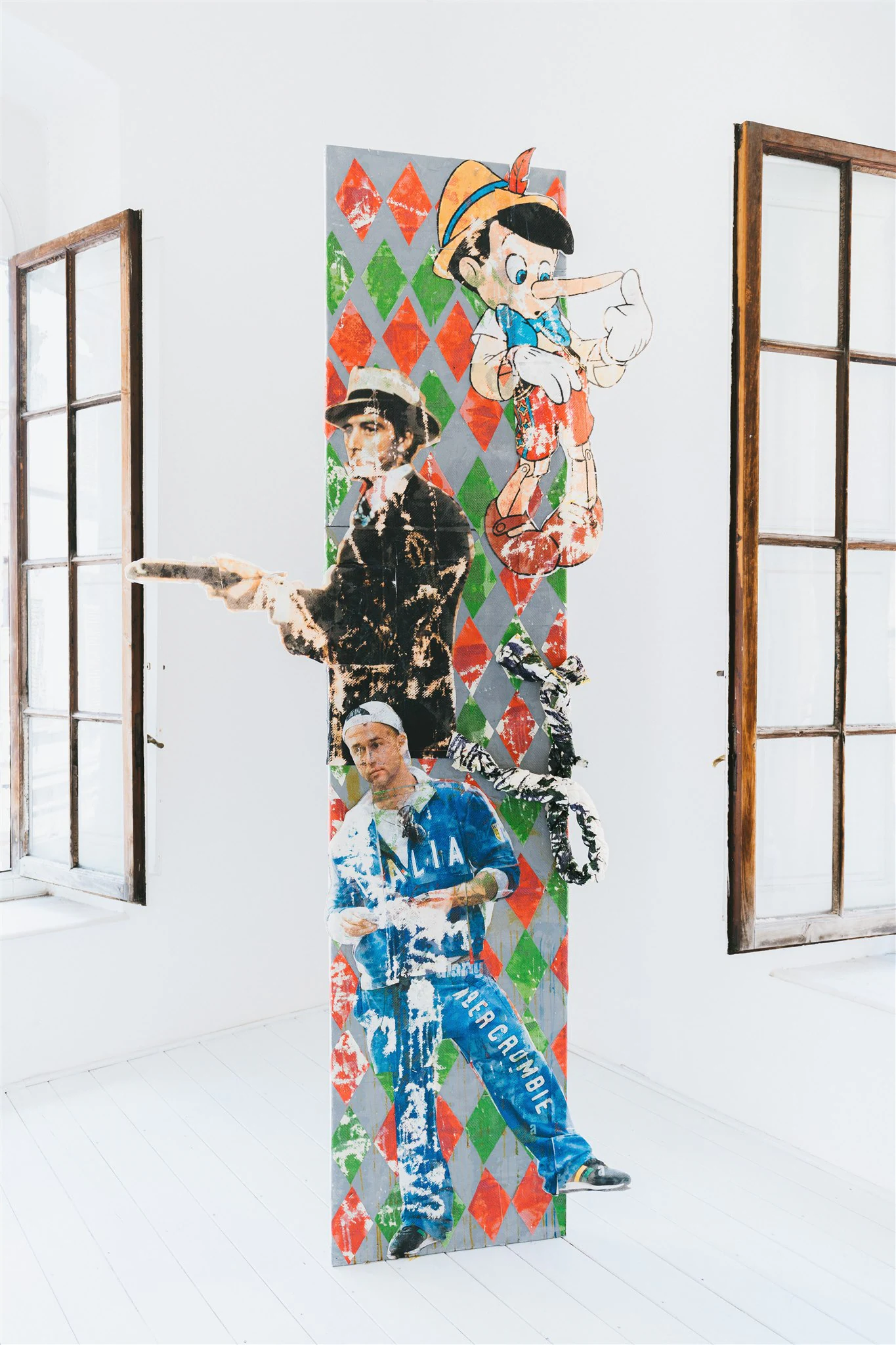 Monsieur Zohore, Three Generations of Italian Americans, 2023, Mixed media on canvas, 106 5/16 x 23 5/8 in 270 x 60 cm