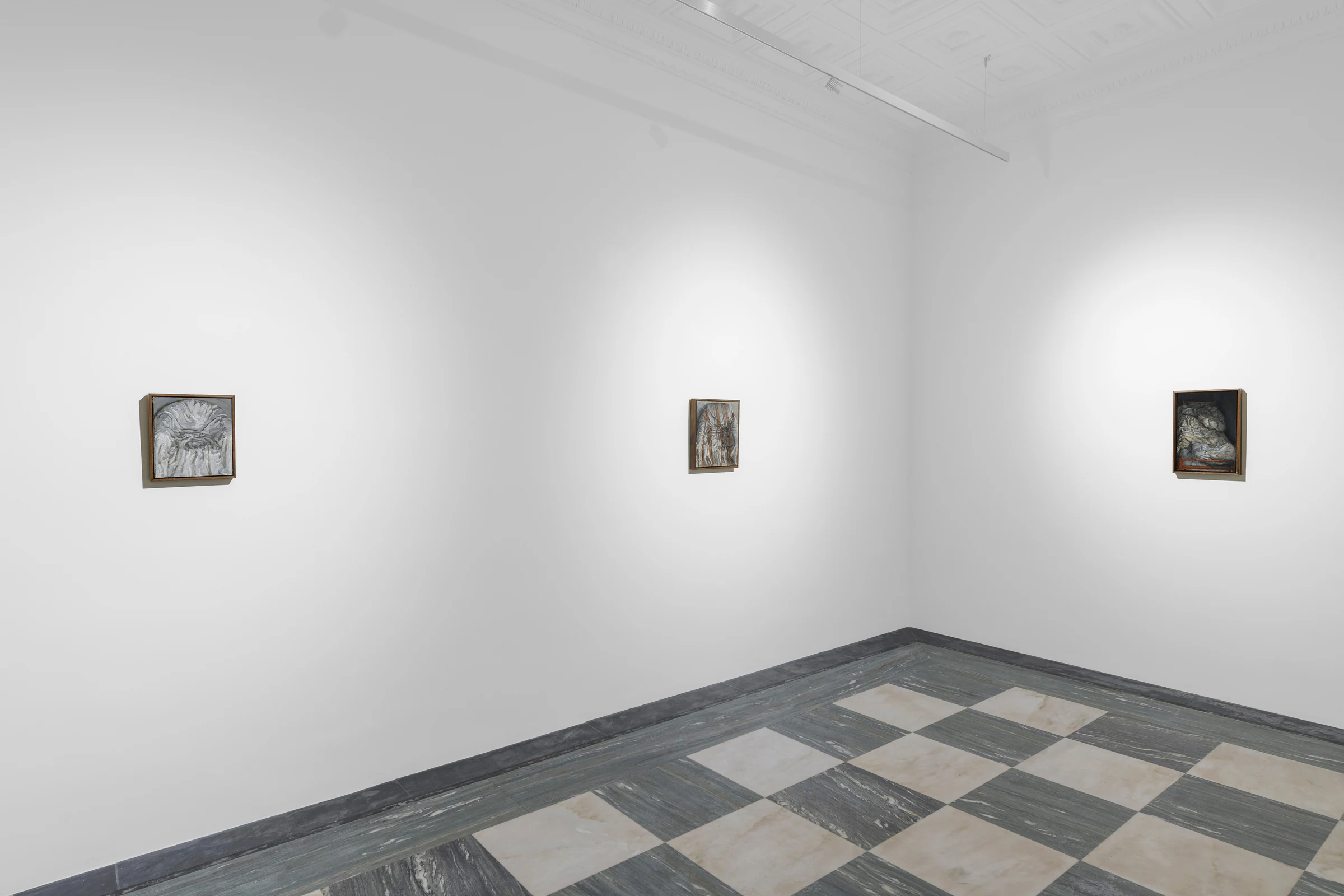 Justin Bradshaw: 9 Paintings with drapery and eggs, installation view