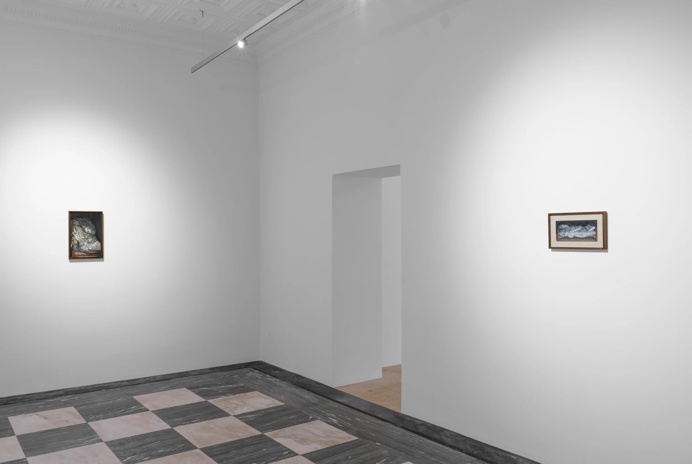 Justin Bradshaw: 9 Paintings with drapery and eggs, installation view