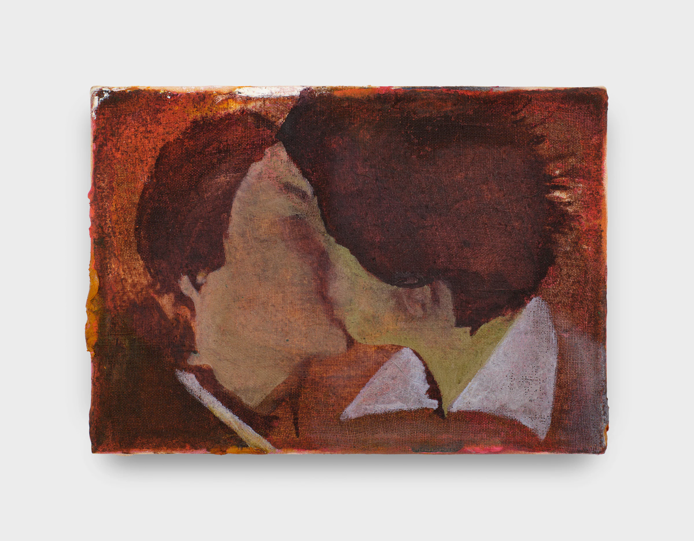 Adrian Schachter, Untitled (kiss), 2025, Acrylic, oil, and tempera on canvas, 5 x 7 in 12.7 x 17.8 cm