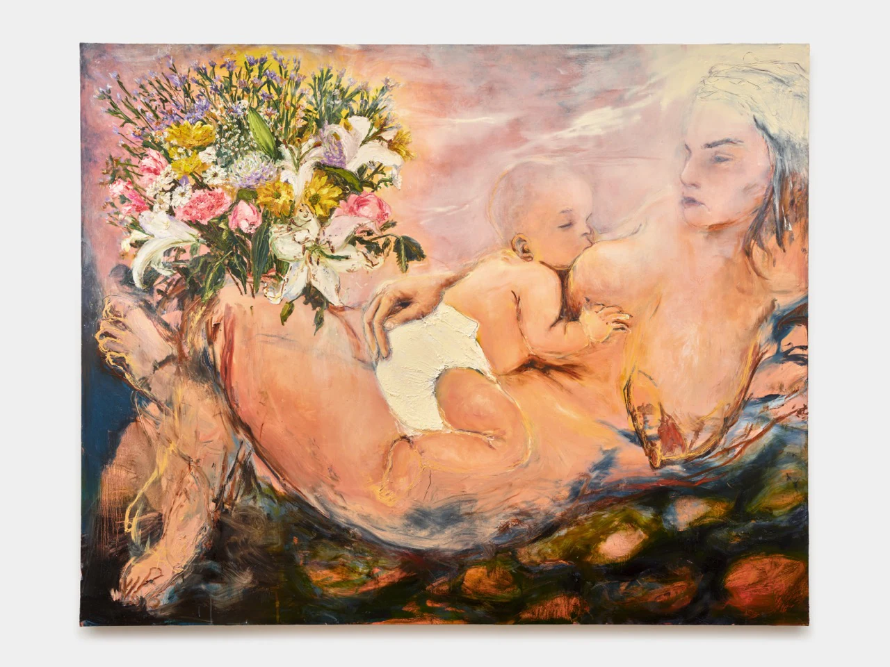 Mercedes Llanos, Vida nueva, 2024, Oil and graphite on canvas, 80 x 100 in 203.2 x 254 cm