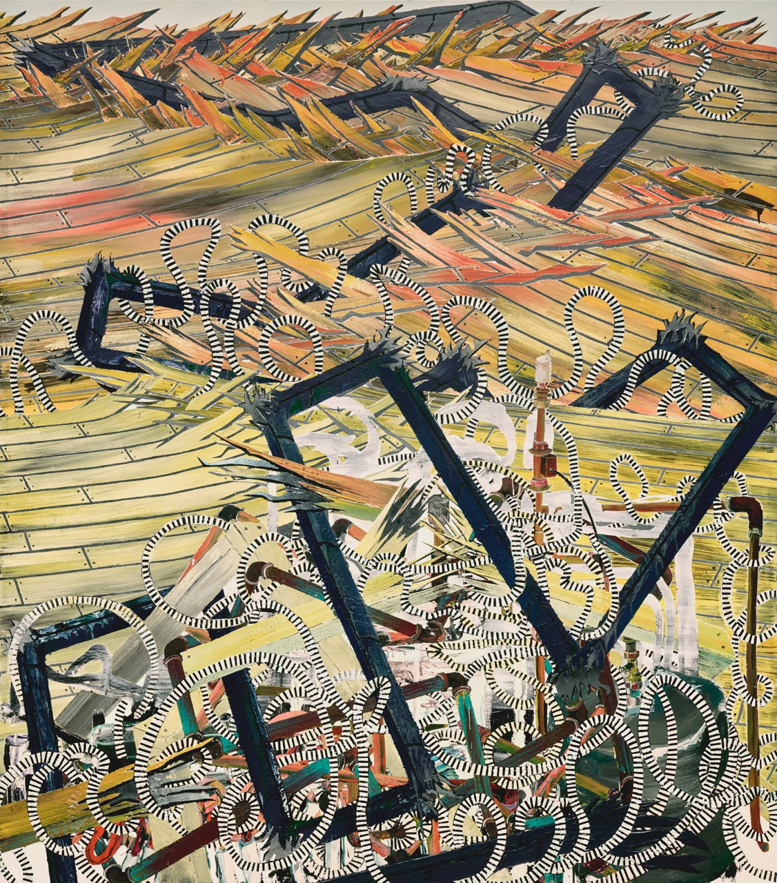 Andrew Piedilato, Radiant Heating, 2024, Oil, alkyd, acrylic on canvas, 96 x 109 1/2 in 244 x 278 cm