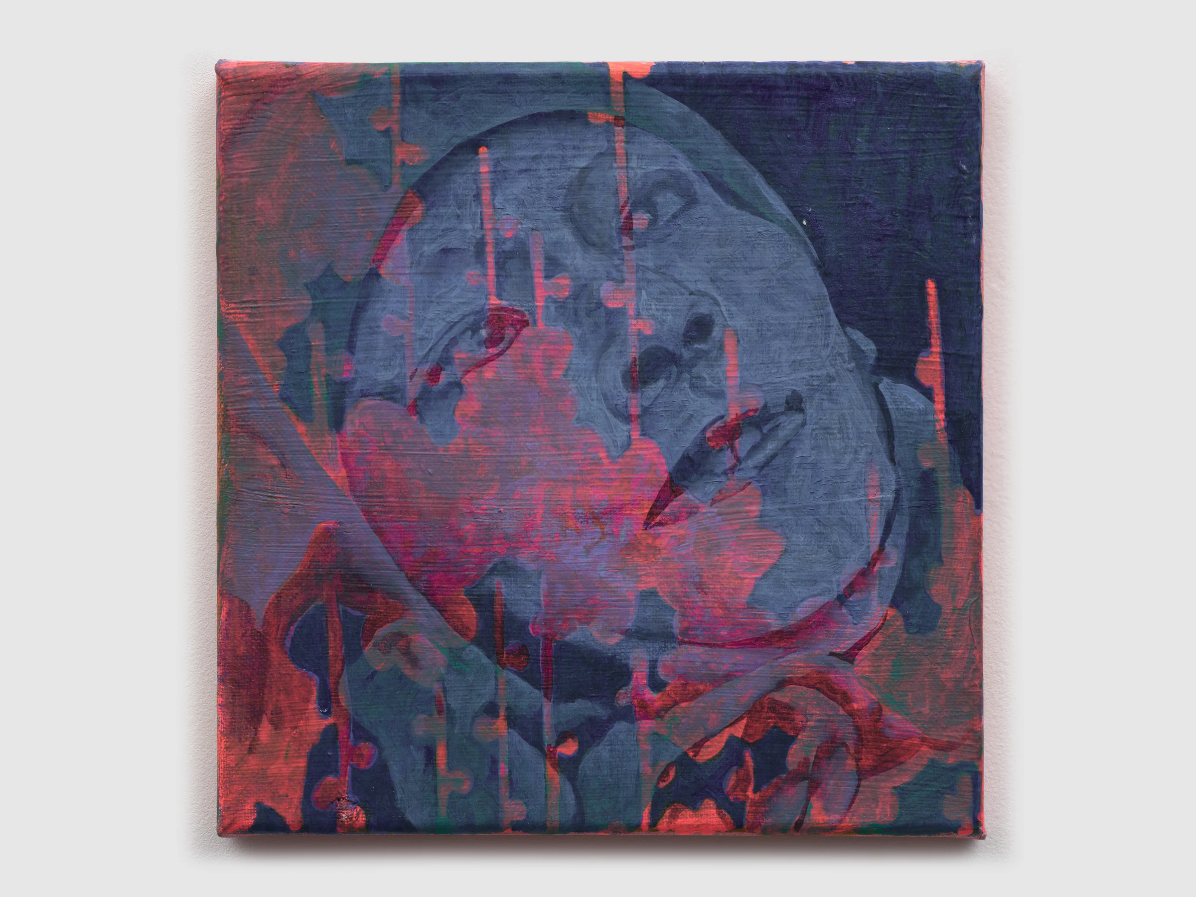 Adrian Schachter, Kimonos/Fellini’s Casanova, 2024, Acrylic, oil, and tempera on canvas, 8 x 8 in 20.3 x 20.3 cm