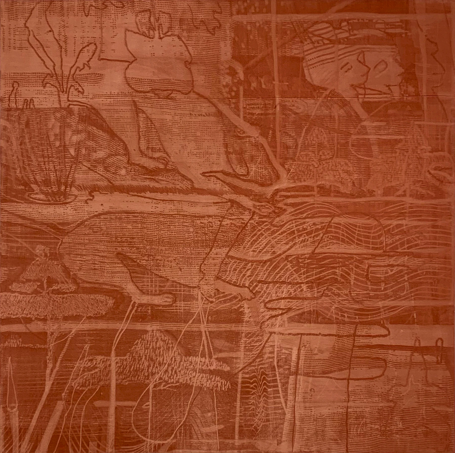 Leonardo Meoni, The Skin, 2021, Mixed Media on Velvet, 70 7/8 x 70 7/8 in, 180 x 180 cm