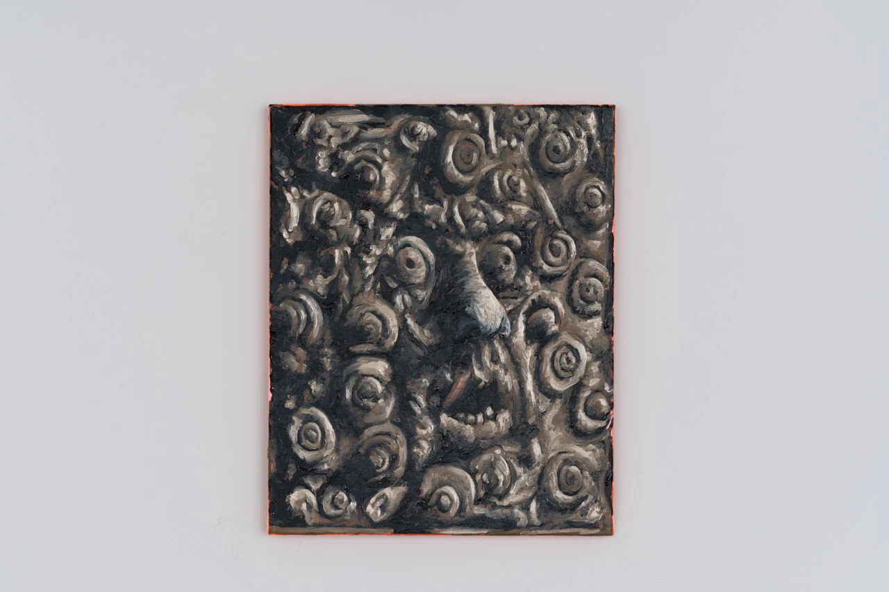 Adrian Schachter, Relief (snail therapy), 2024, Oil and acrylic on canvas, 30 x 24 in 76.2 x 61 cm