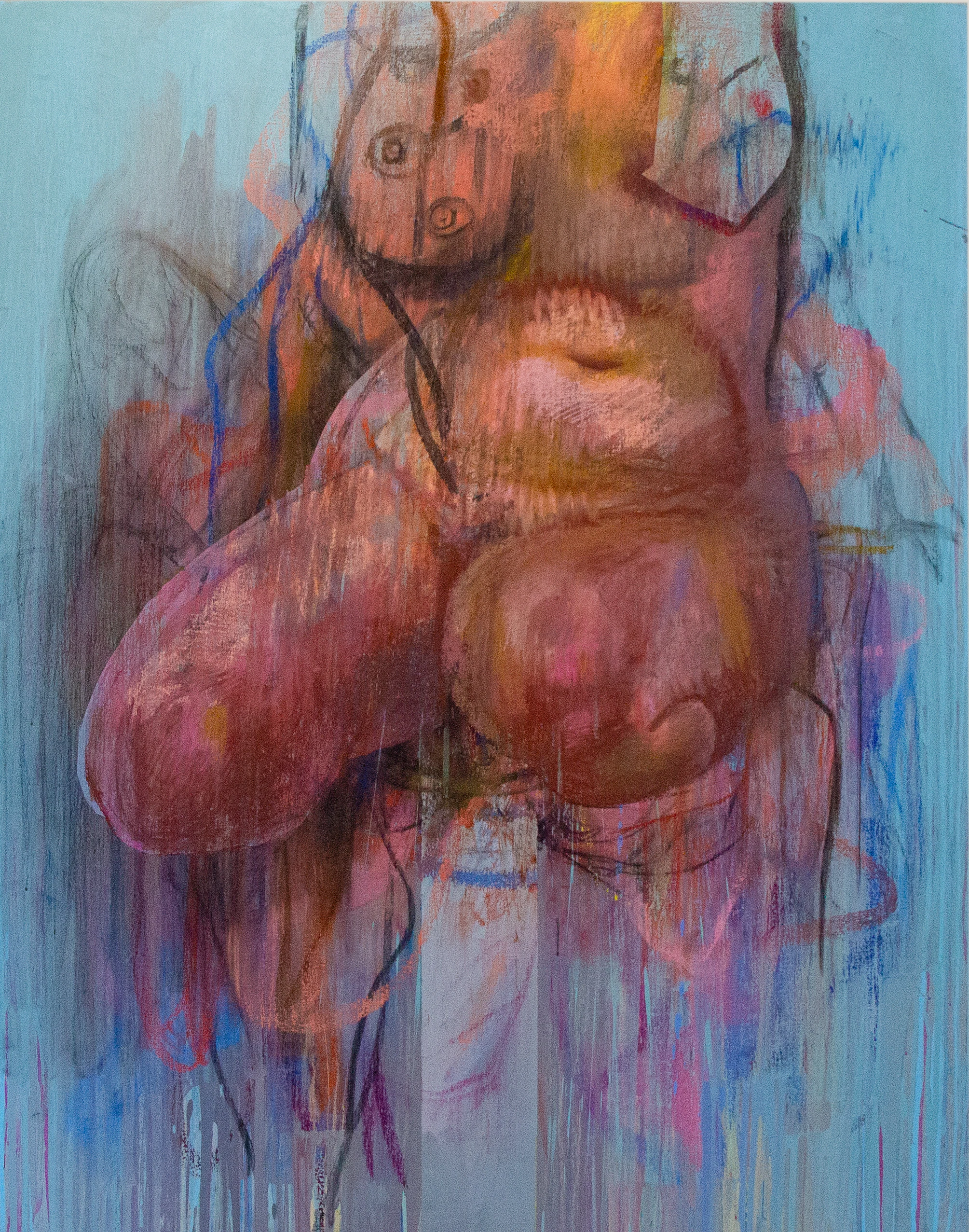 Jenny Saville, Muse on Stool Study II, 2021, Oil, pastel, and charcoal on canvas, 59 1/8 x 47 1/4 in, 150 x 120 cm