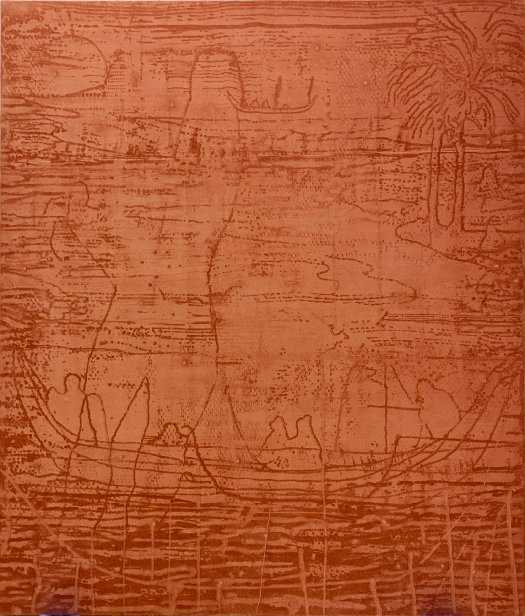 Leonardo Meoni, One Night Above the River, 2021, Mixed Media on Velvet, 70 7/8 x 59 1/8 in, 180 x 150 cm