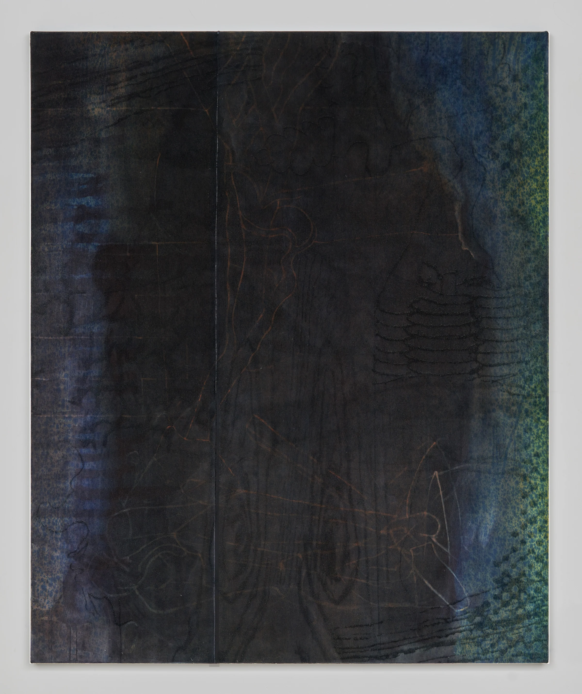 Leonardo Meoni, Slight Refusal, 2025, Mixed media on bleached velvet, 86 5/8 x 70 7/8 in 220 x 180 cm