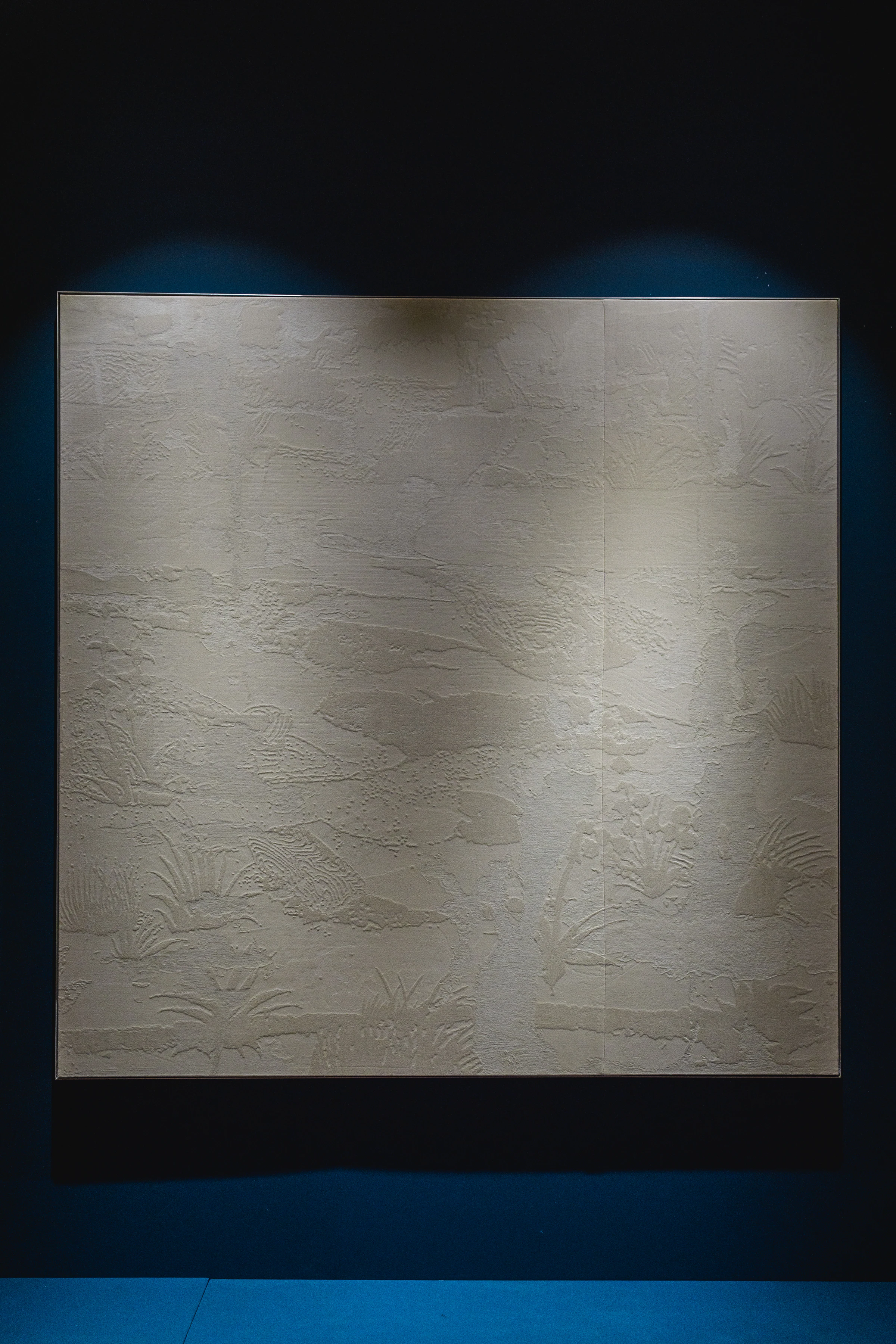 Leonardo Meoni, Riflesso di paesaggio II, 2024, Mixed media on velvet, alluminum frame, 78 3/4 x 78 3/4 in, 200 x 200 cm